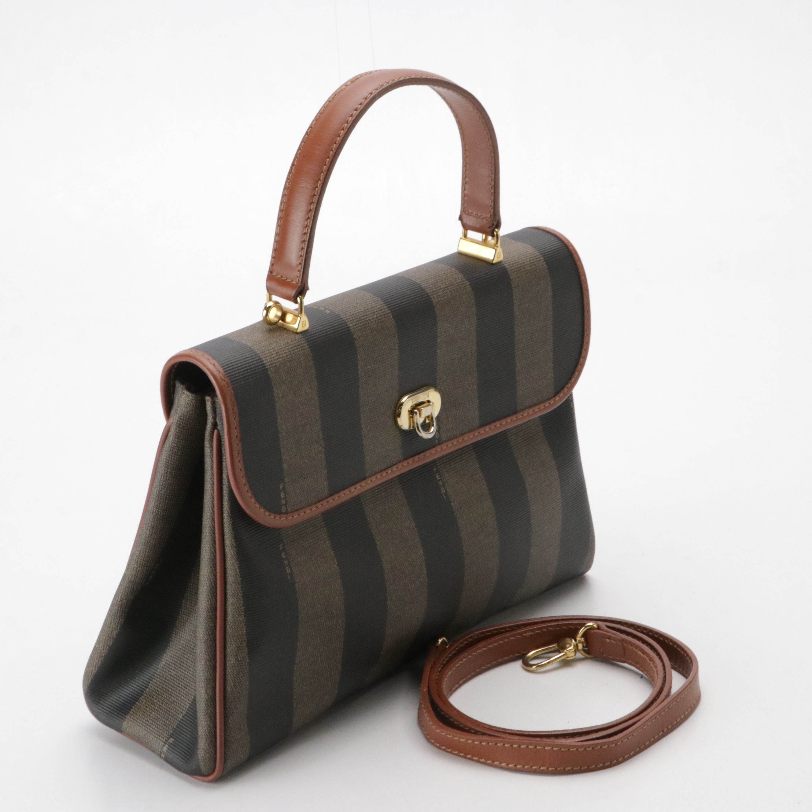Fendi Two-Way Flap Satchel in Pequin Stripe Coated Canvas