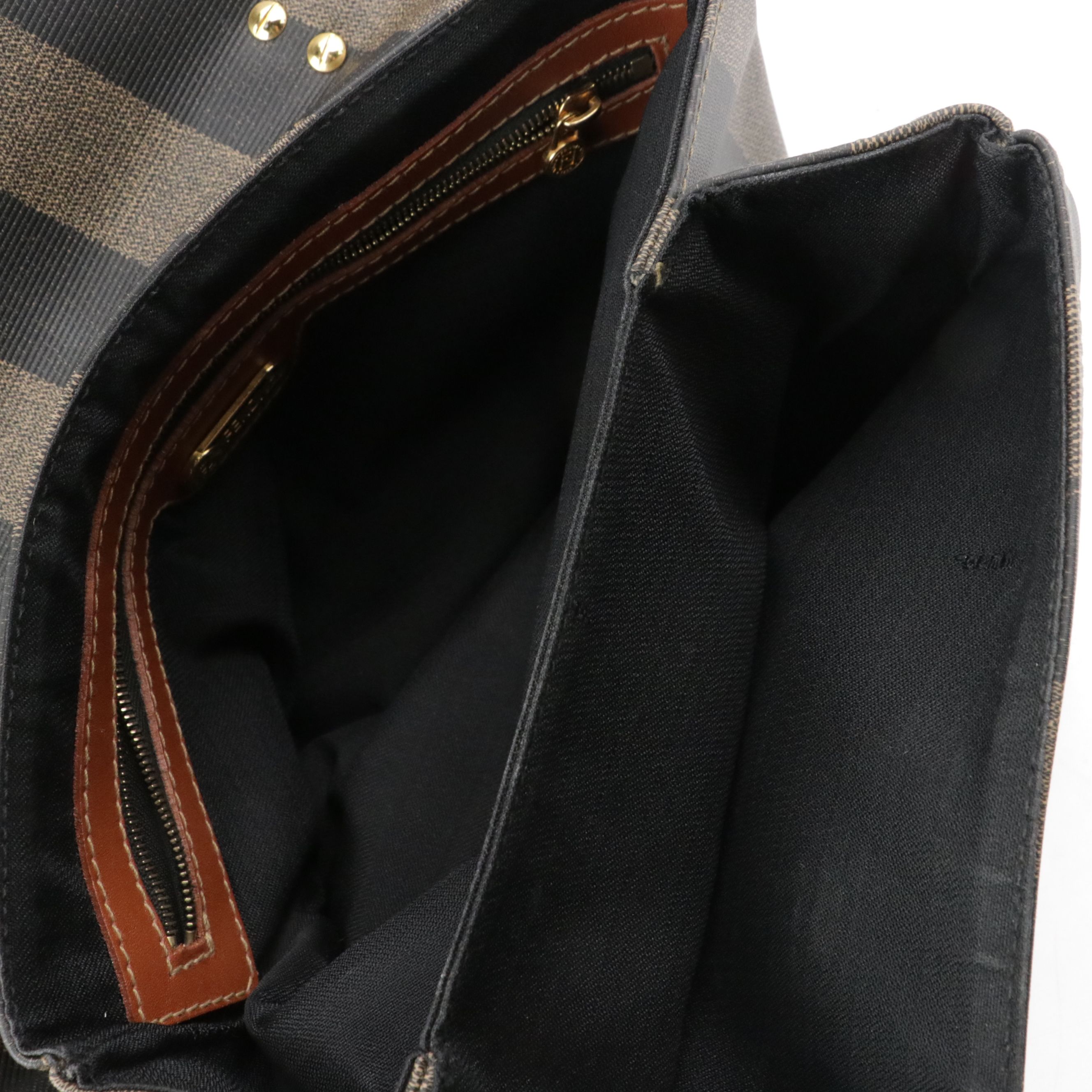 Fendi Two-Way Flap Satchel in Pequin Stripe Coated Canvas