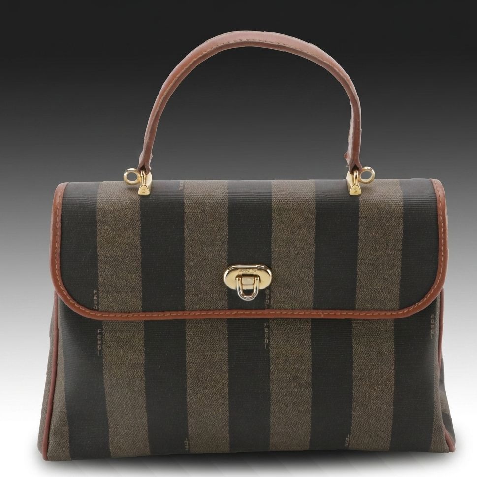 Fendi Two-Way Flap Satchel in Pequin Stripe Coated Canvas