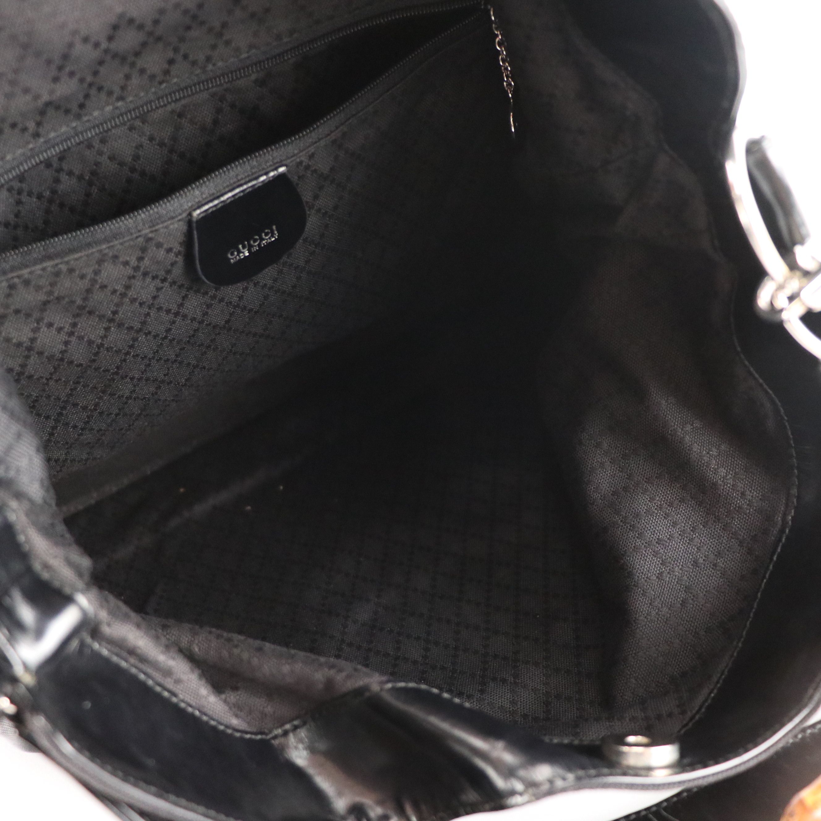 Gucci Bamboo Handle Two-Way Hobo Tote Bag in Black Nylon Canvas and Leather