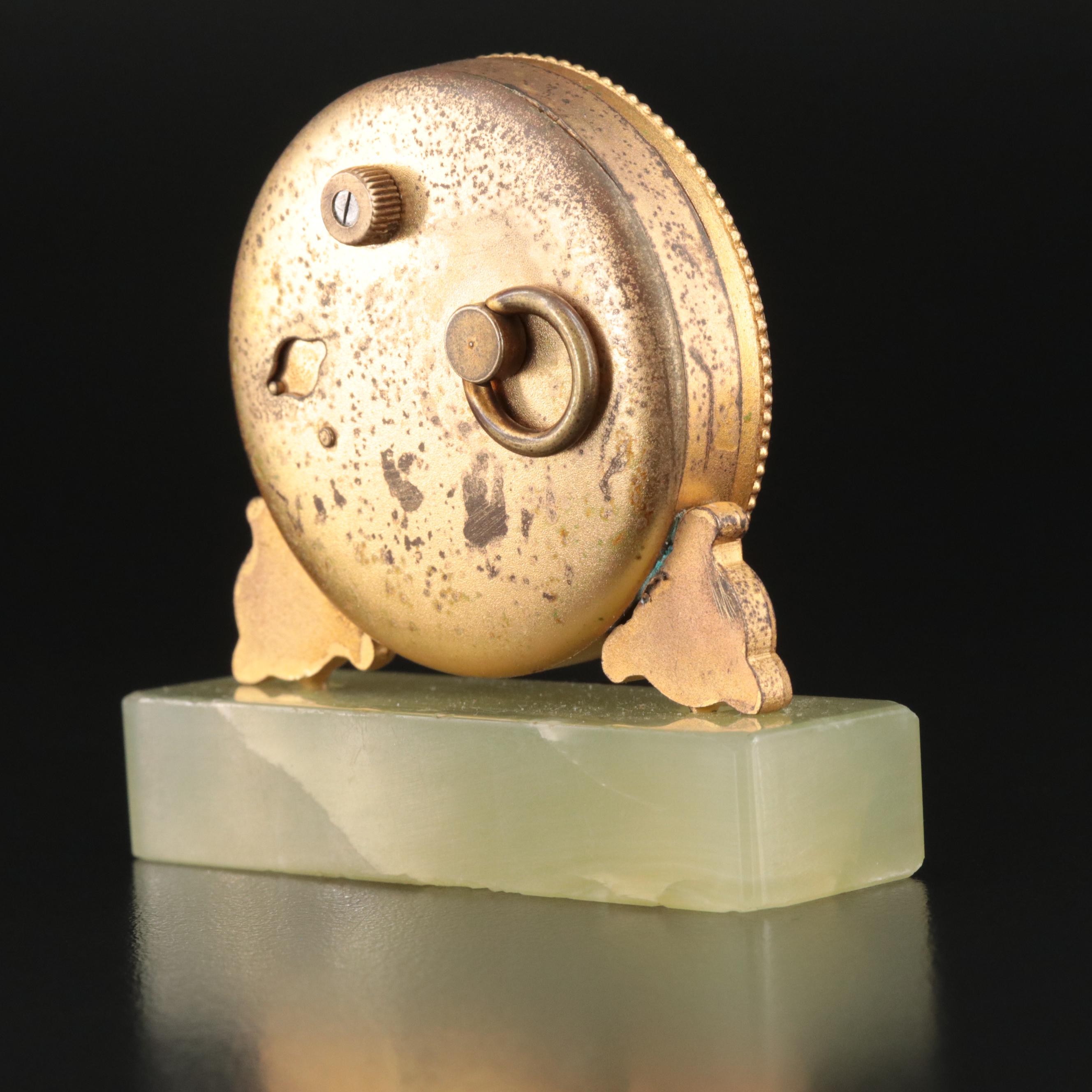 Miniature European Serpentine and Gilt Bronze Hand-Painted Desk Clock