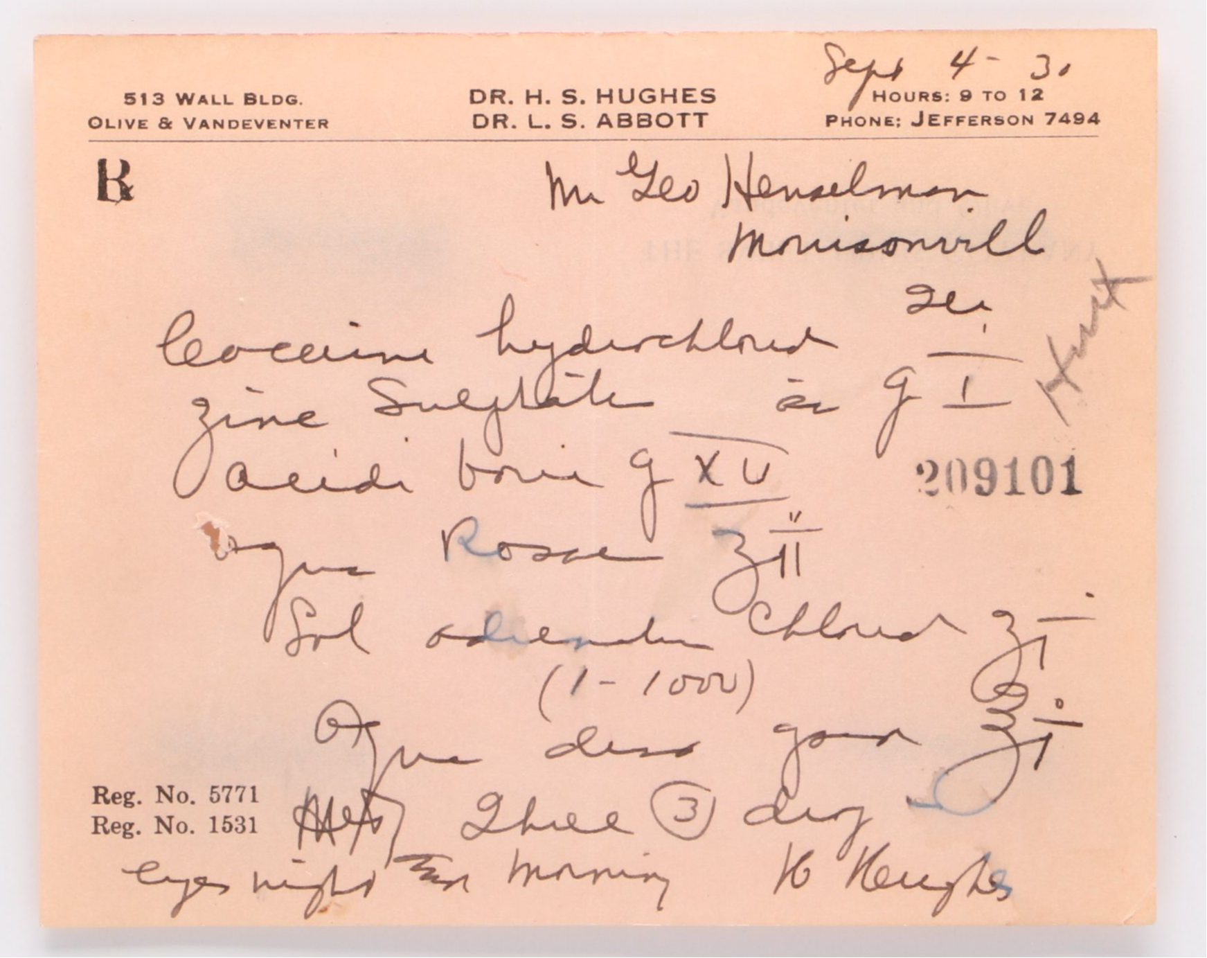 Prescription Form for Cocaine, 1930