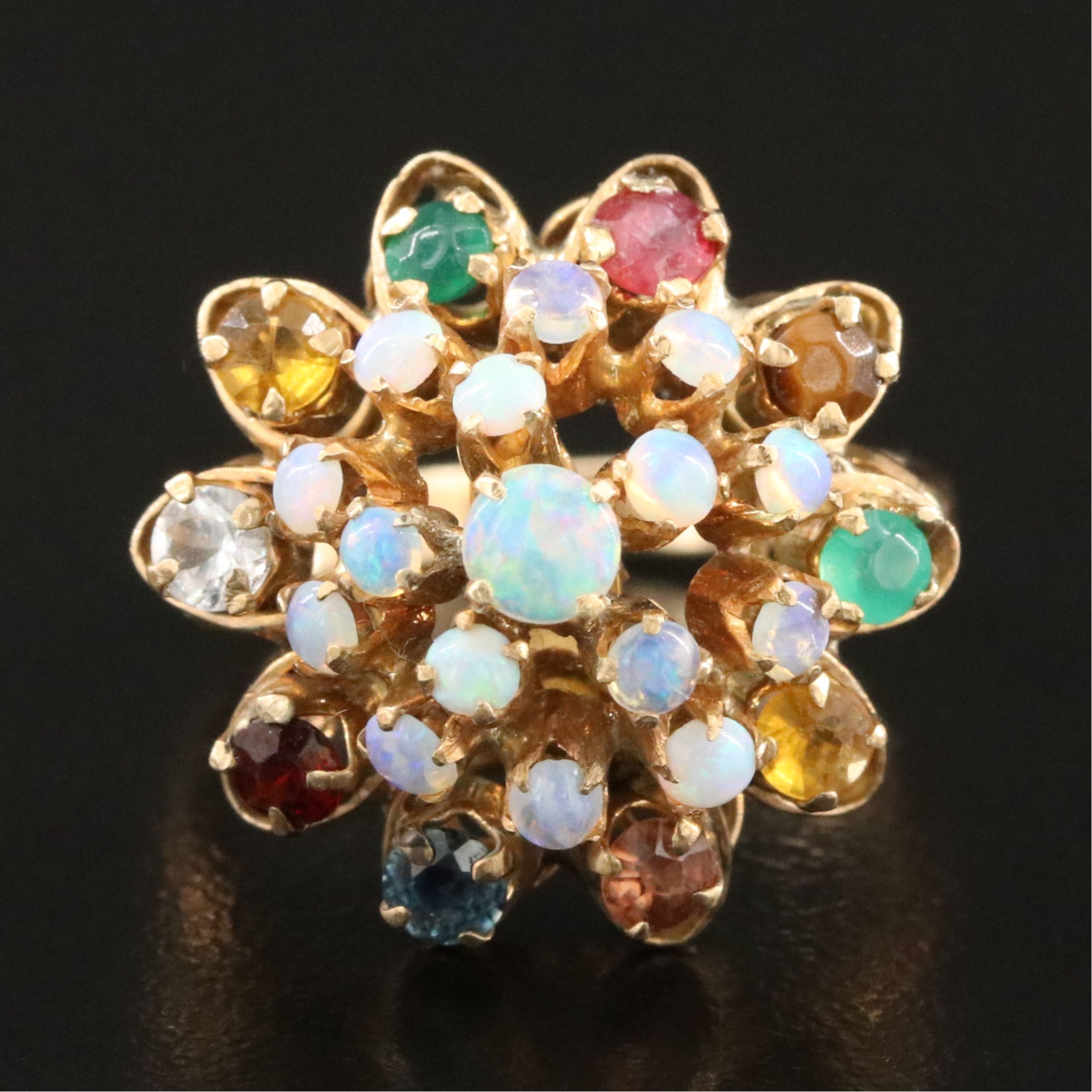 14K Opal and Gemstone Tiered Ring
