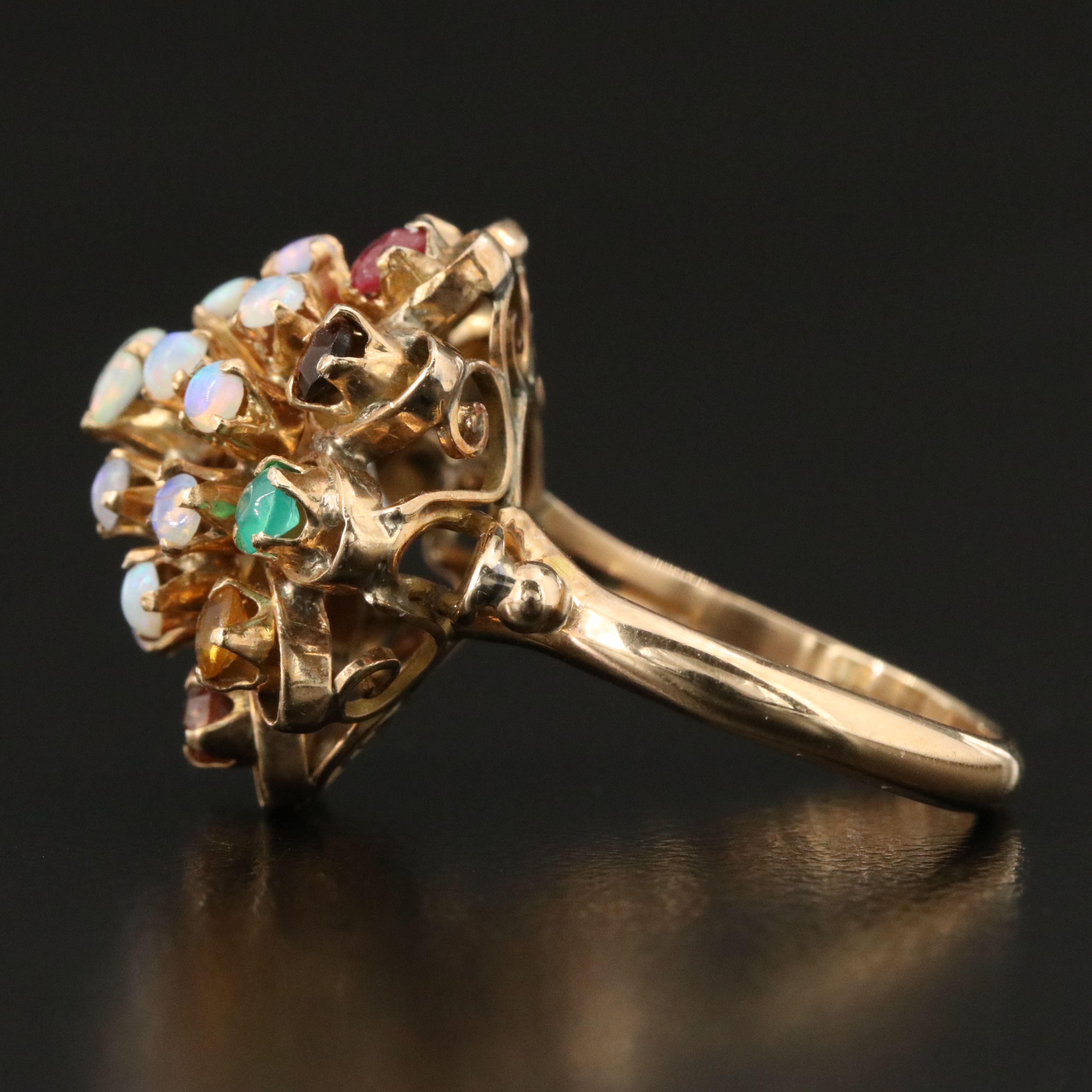 14K Opal and Gemstone Tiered Ring