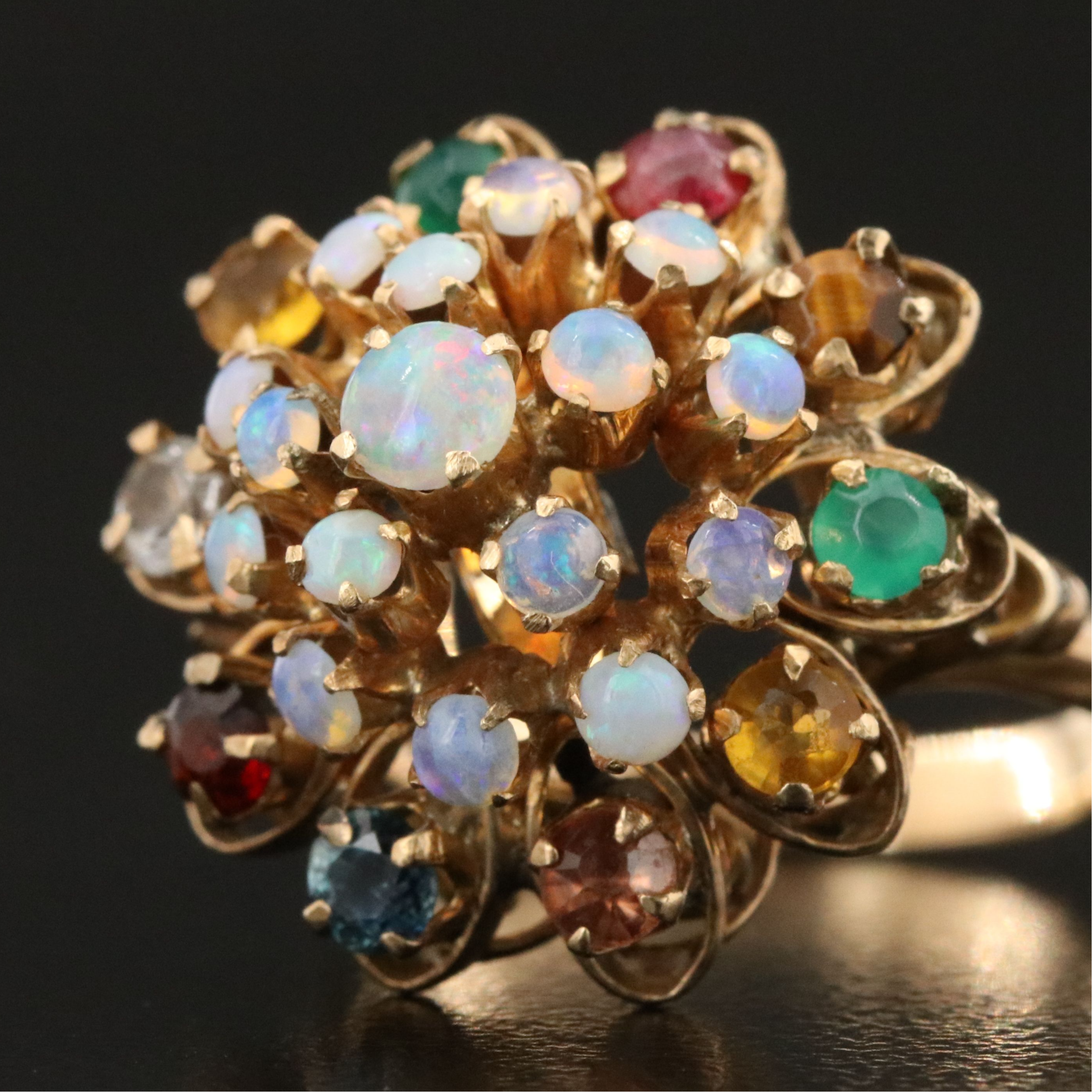 14K Opal and Gemstone Tiered Ring