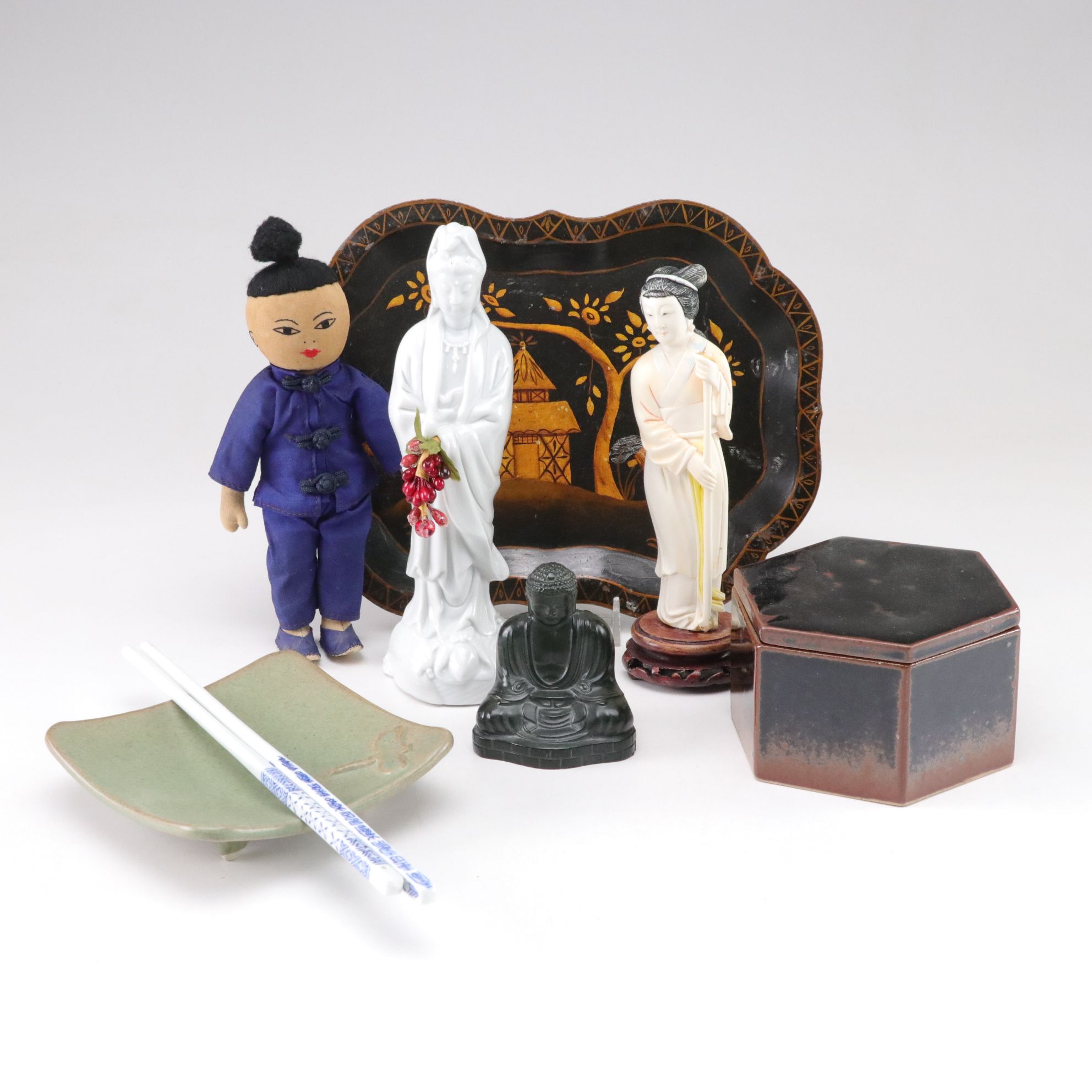 Dansk Pottery Box with Chinese Guanyin, Other Figurines, Late 20th/Early 21st C