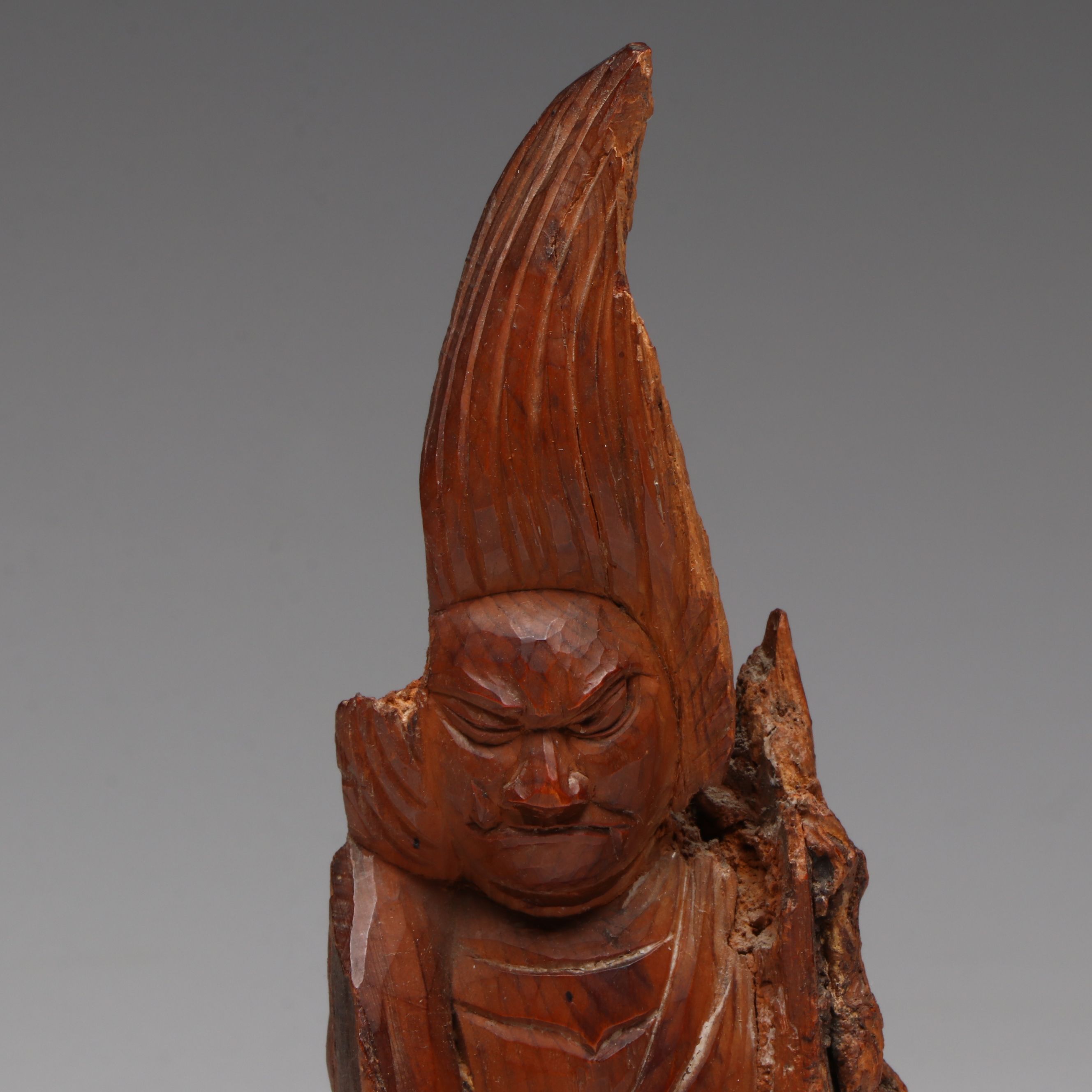 Chinese Carved Wood Monk Statue, 20th Century