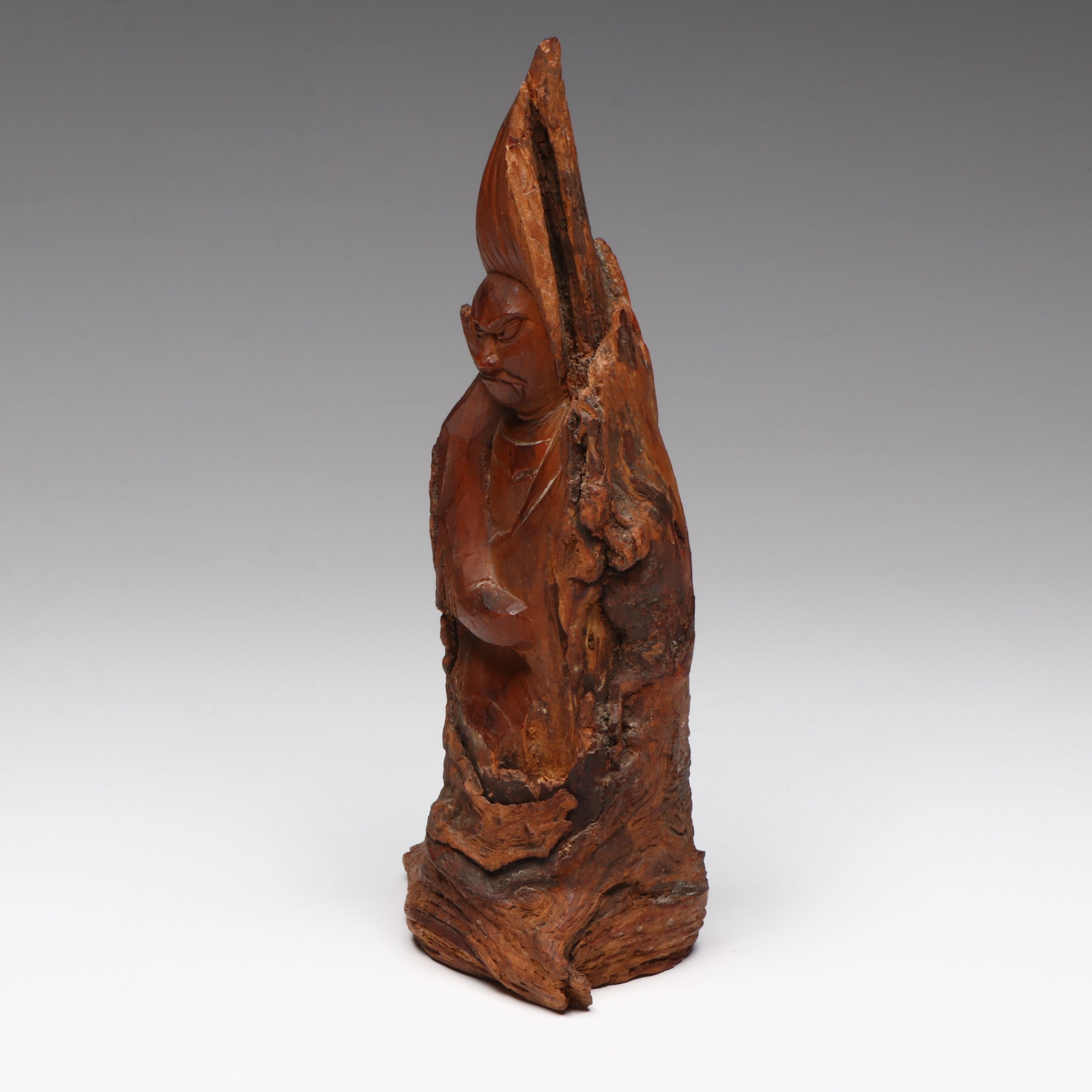 Chinese Carved Wood Monk Statue, 20th Century