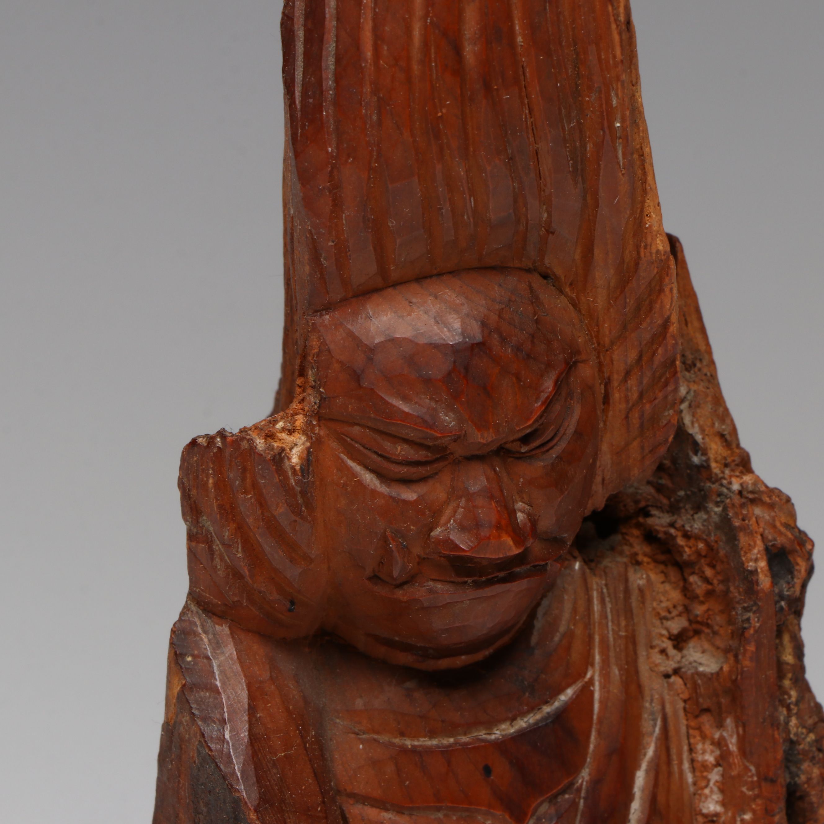Chinese Carved Wood Monk Statue, 20th Century