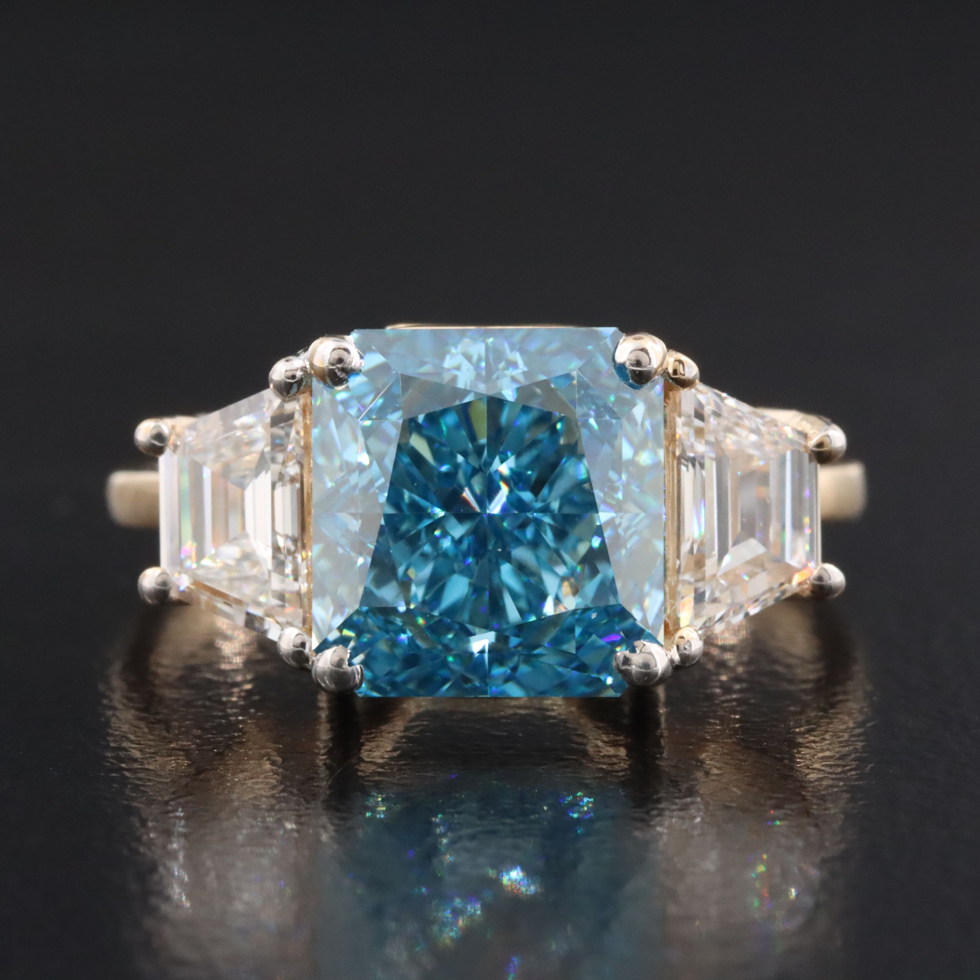 18K 4.42 CTW Lab Grown Diamond Ring with Fancy Vivid Blue Center and IGI Report