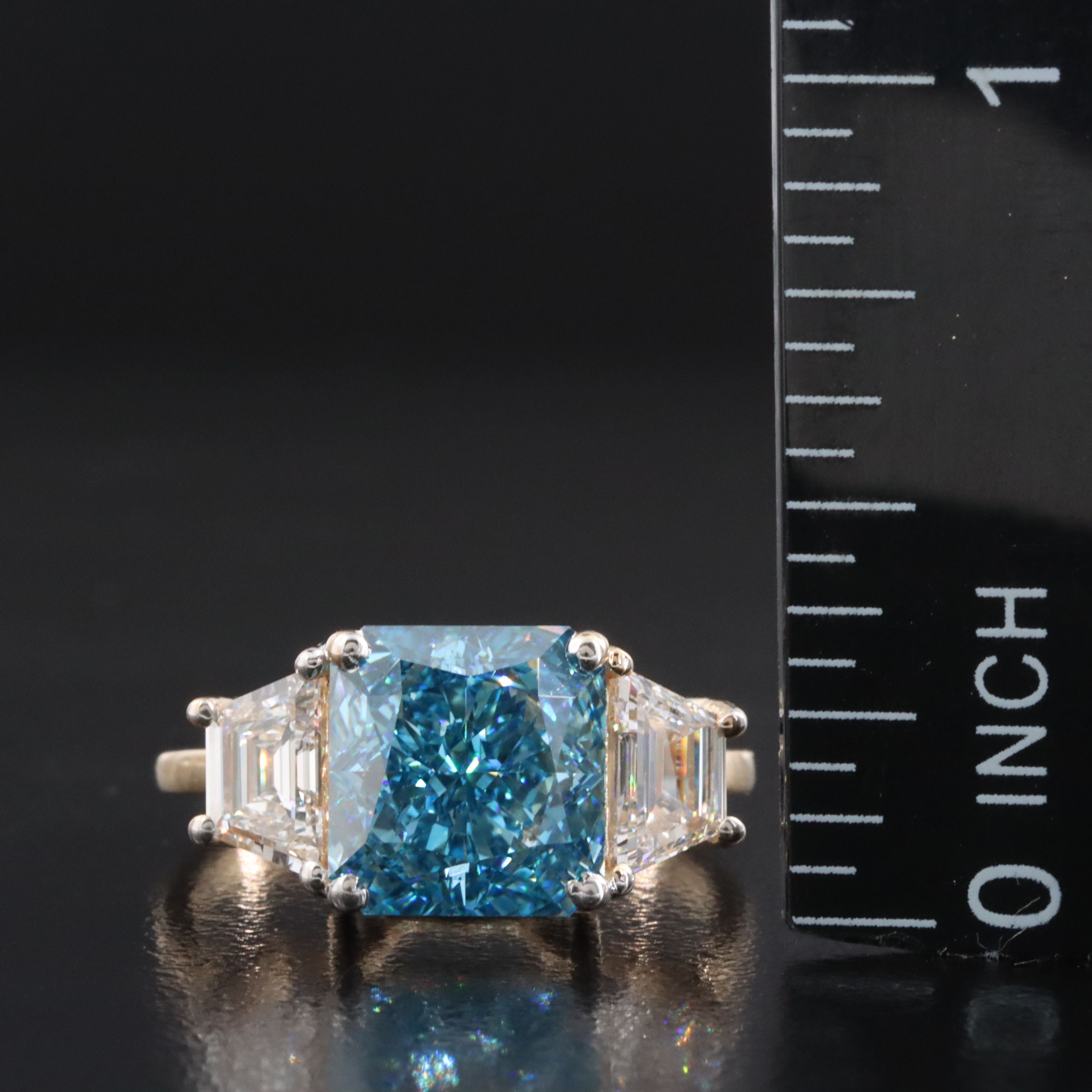 18K 4.42 CTW Lab Grown Diamond Ring with Fancy Vivid Blue Center and IGI Report