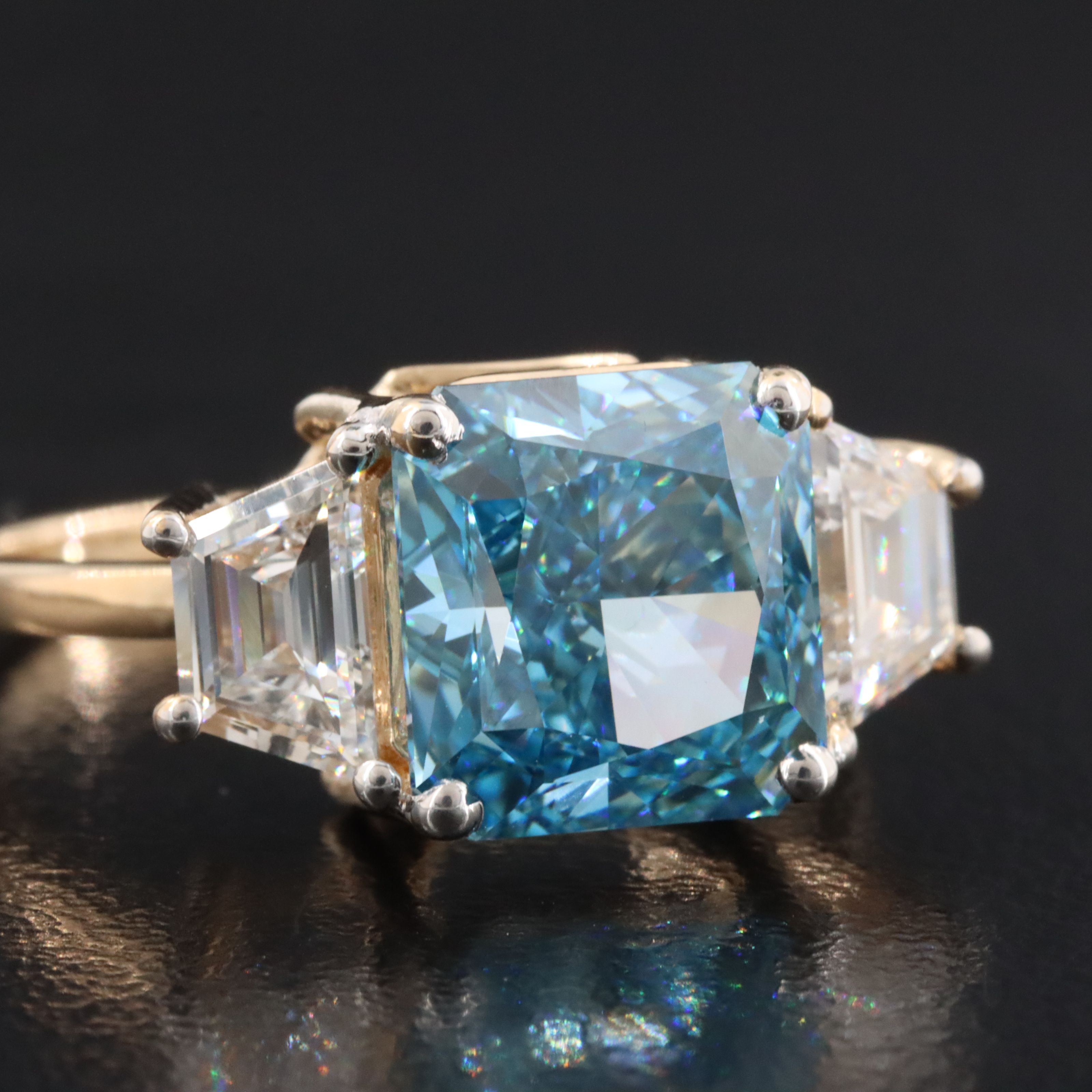 18K 4.42 CTW Lab Grown Diamond Ring with Fancy Vivid Blue Center and IGI Report