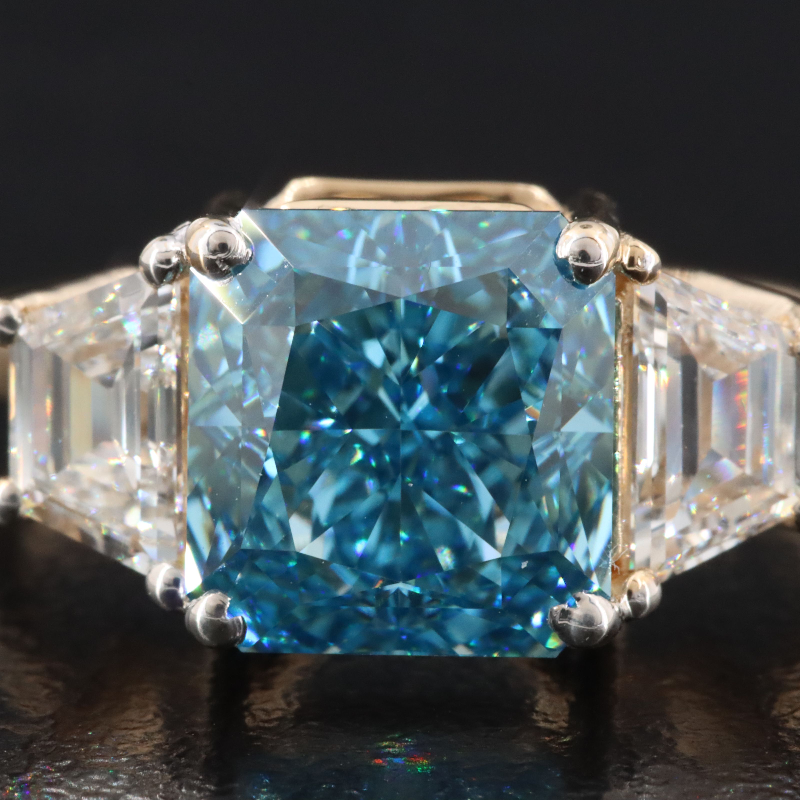 18K 4.42 CTW Lab Grown Diamond Ring with Fancy Vivid Blue Center and IGI Report