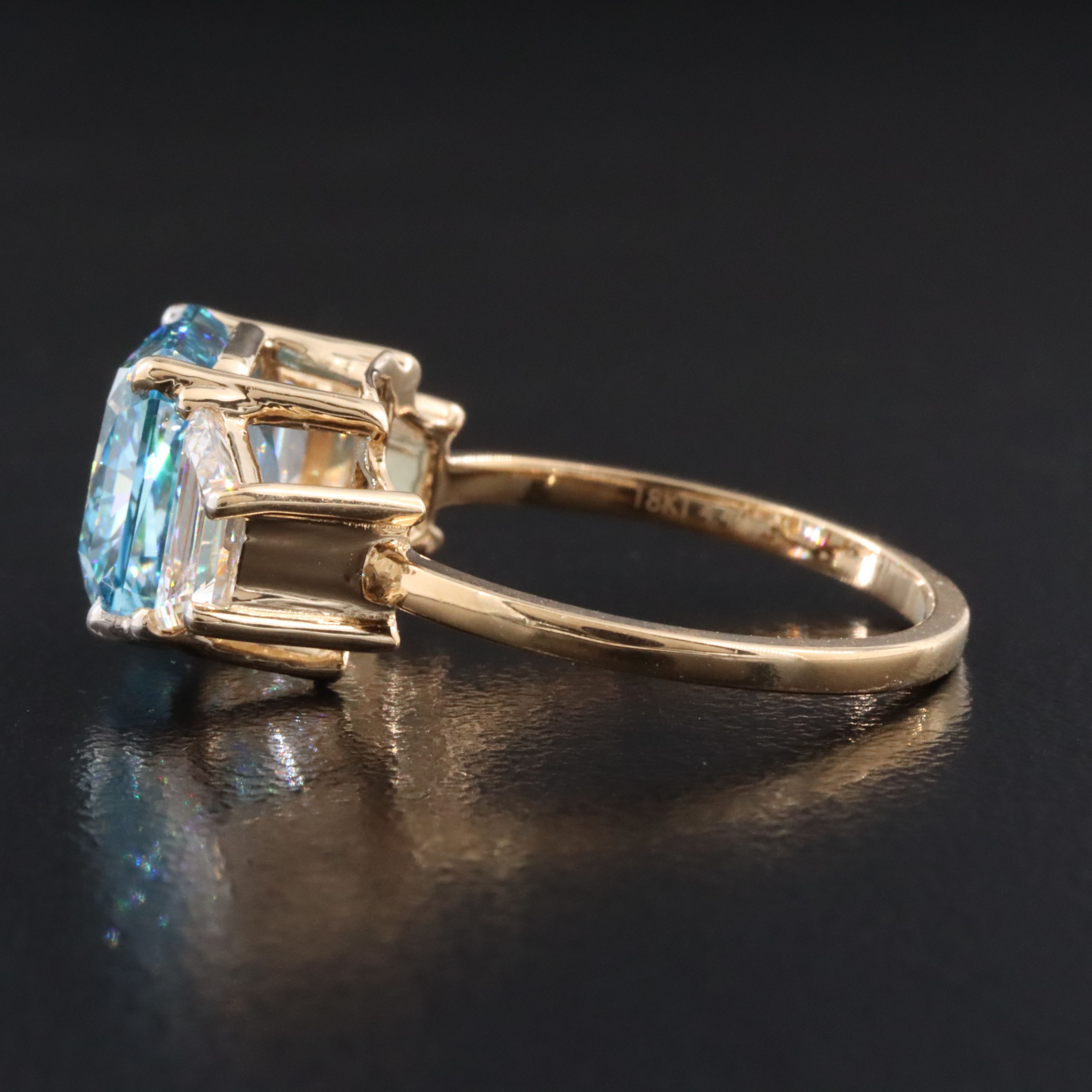 18K 4.42 CTW Lab Grown Diamond Ring with Fancy Vivid Blue Center and IGI Report