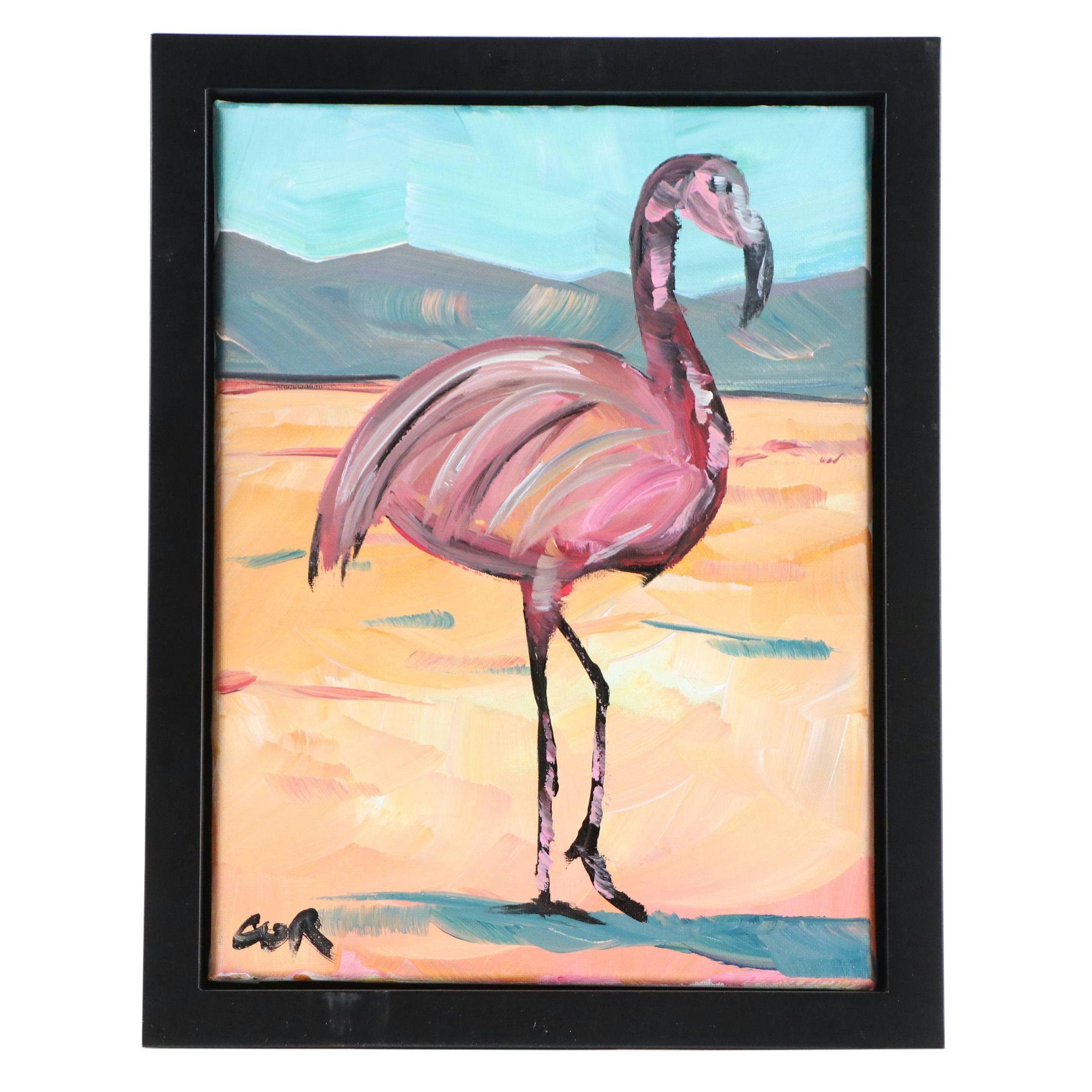 Corbellic Stylized Acrylic Painting of Flamingo, 2025