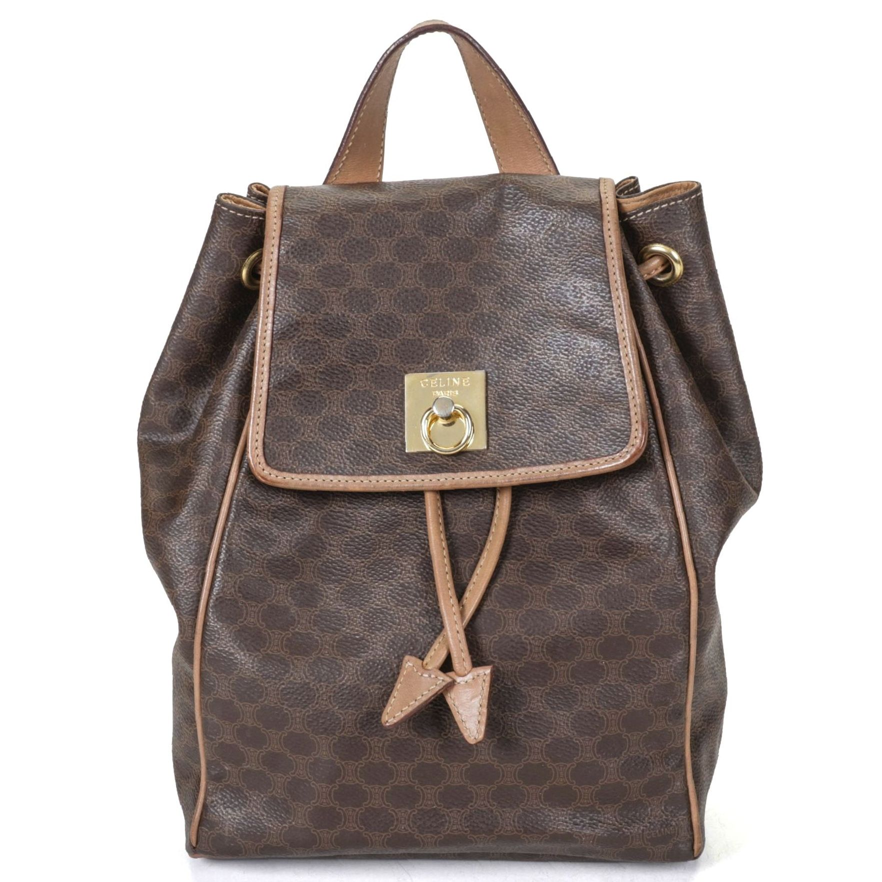 Celine Drawstring Backpack in Brown Macadam Canvas and Leather