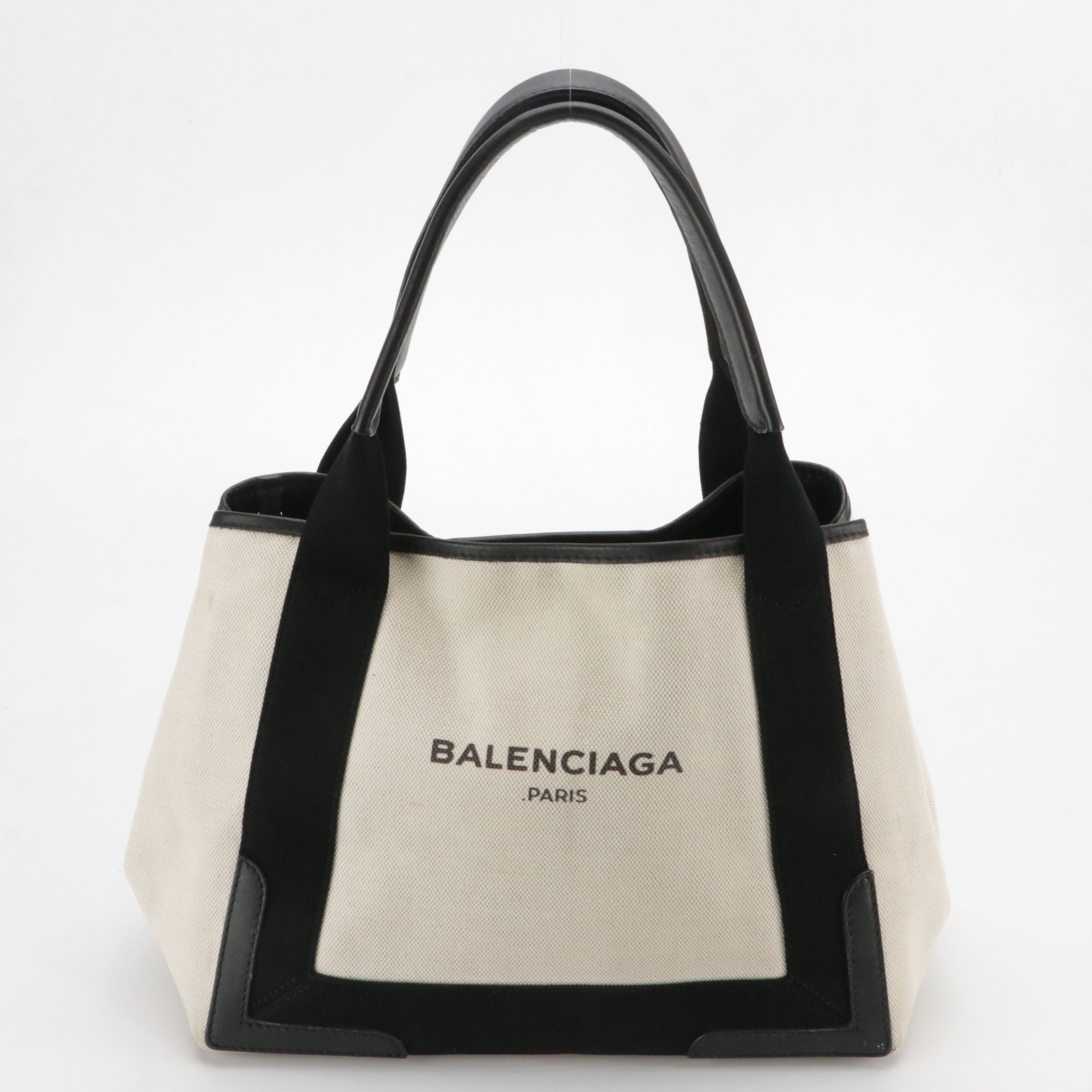 Balenciaga Small Cabas Tote Bag & Zip Pouch in Black and White Canvas & Leather