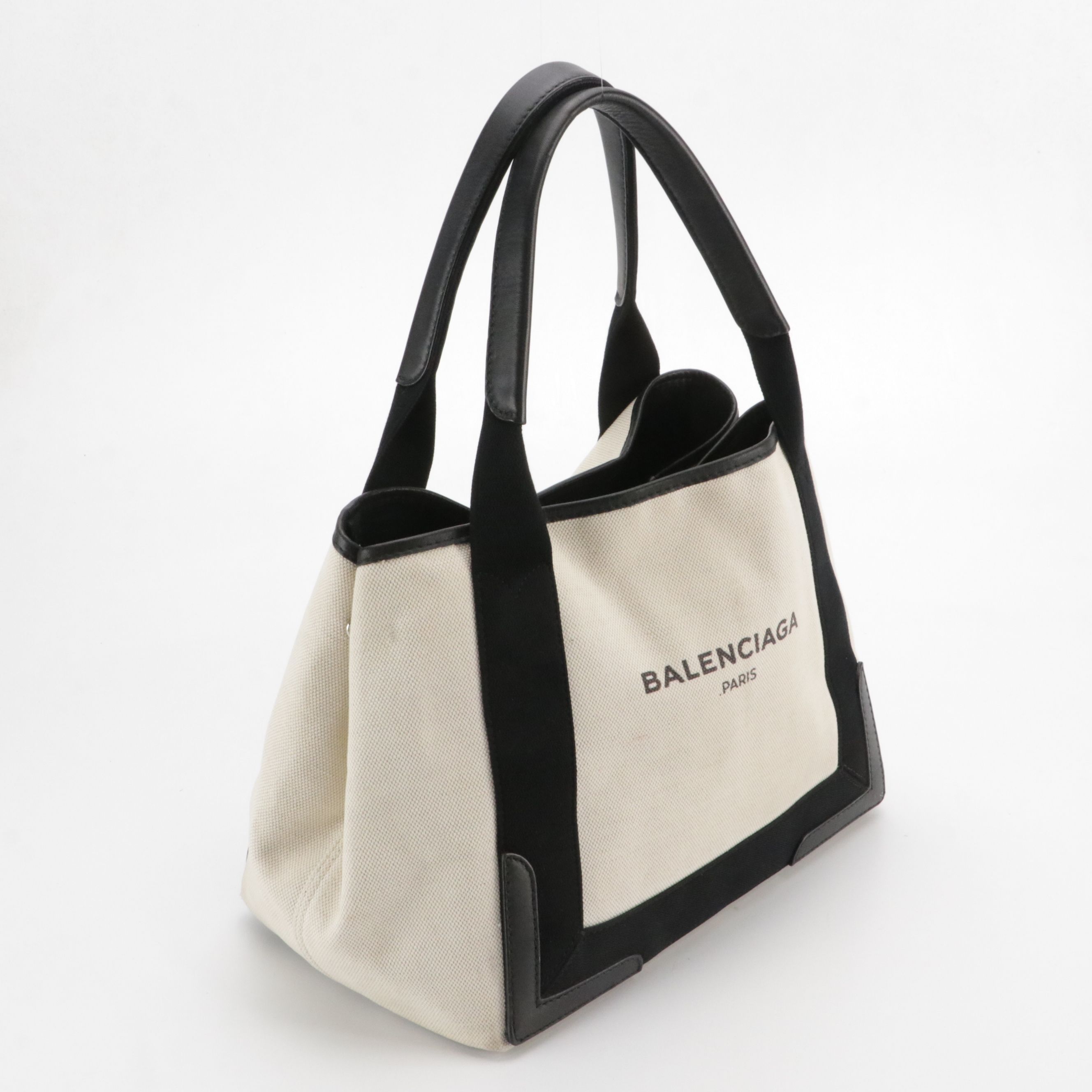 Balenciaga Small Cabas Tote Bag & Zip Pouch in Black and White Canvas & Leather