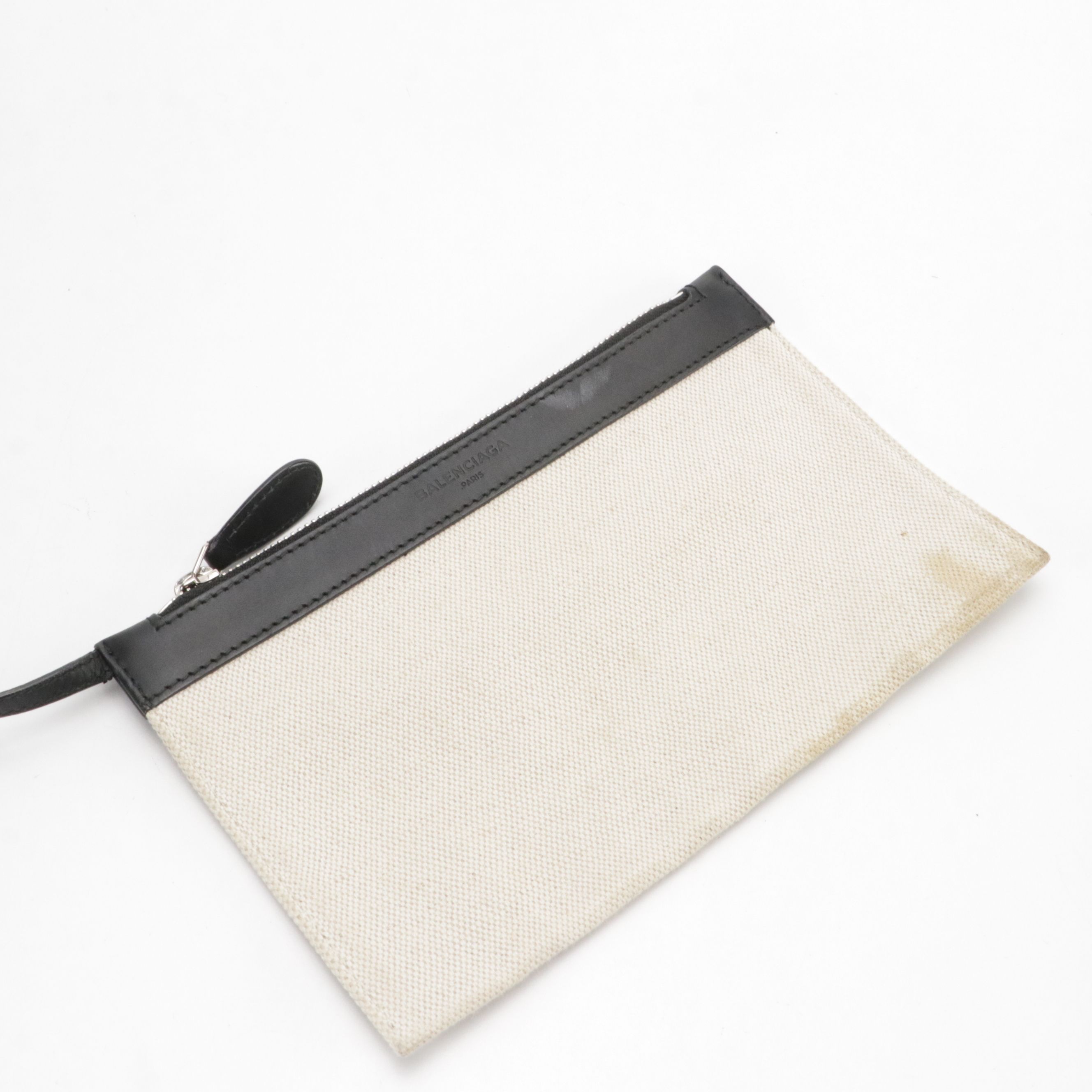 Balenciaga Small Cabas Tote Bag & Zip Pouch in Black and White Canvas & Leather