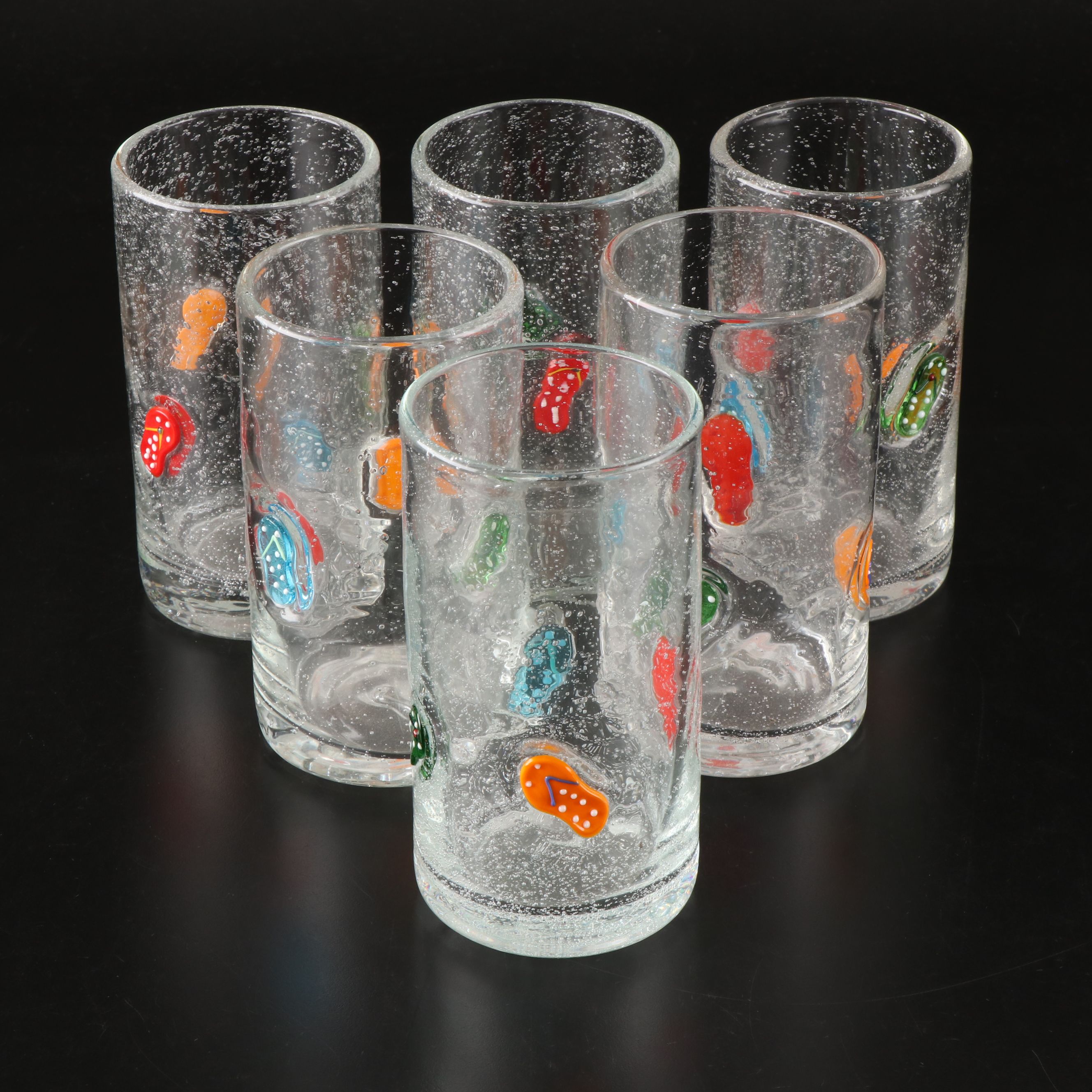 Flip-Flop Blown Bubble Art Glass Flat Tumblers, Late 20th/Early 20th Century