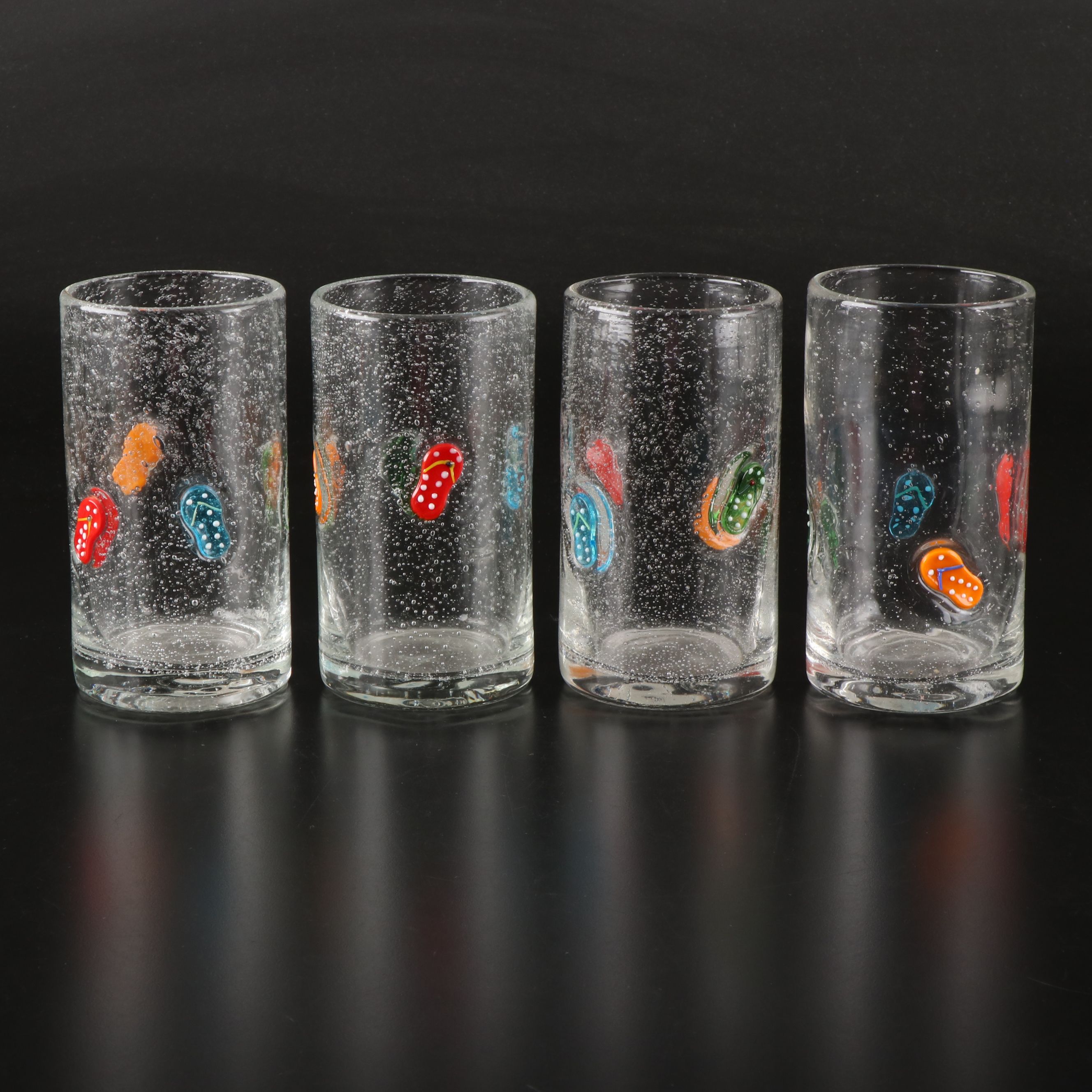 Flip-Flop Blown Bubble Art Glass Flat Tumblers, Late 20th/Early 20th Century