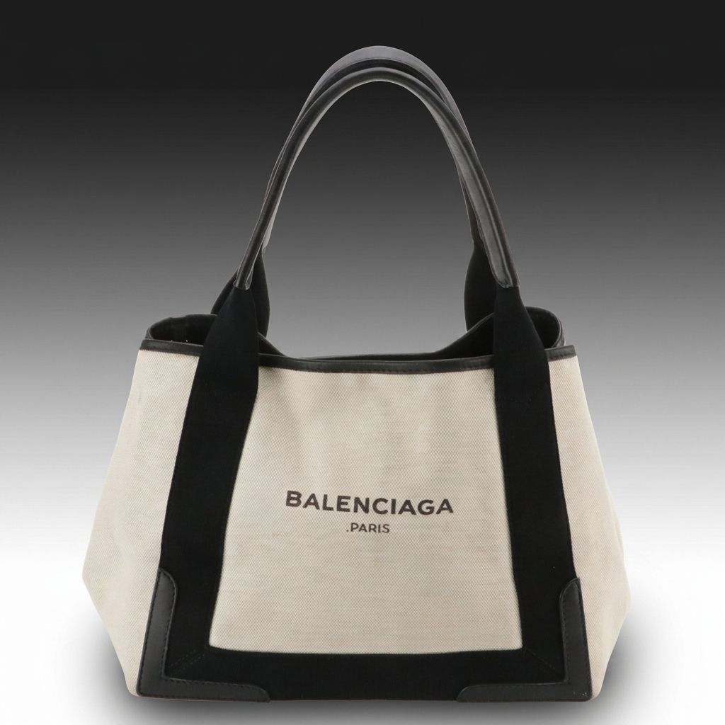 Balenciaga Small Cabas Tote Bag & Zip Pouch in Black and White Canvas & Leather
