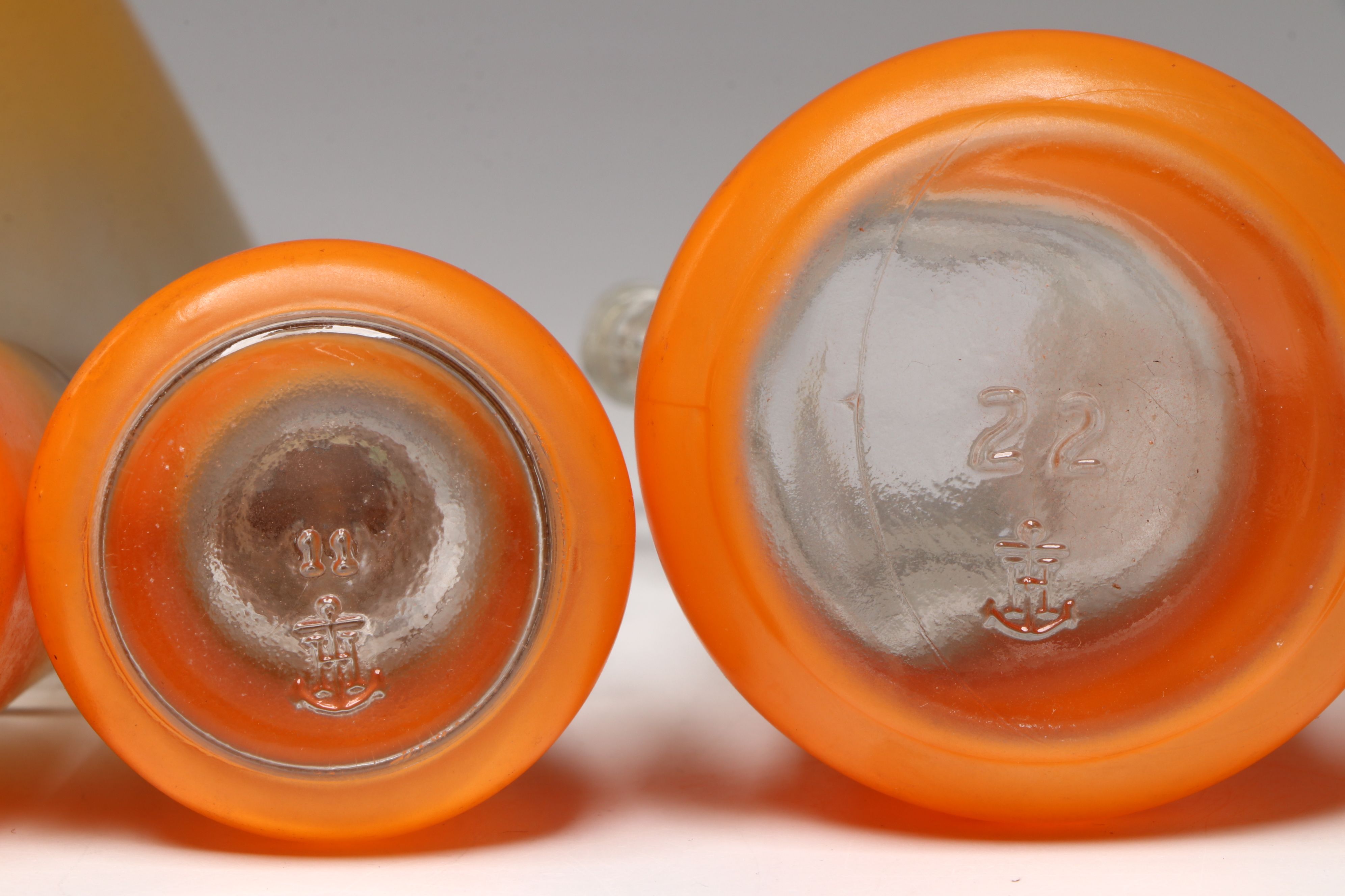 Mid Century Modern Orange Glass Bowls with Cocktail Glasses and Other Tableware