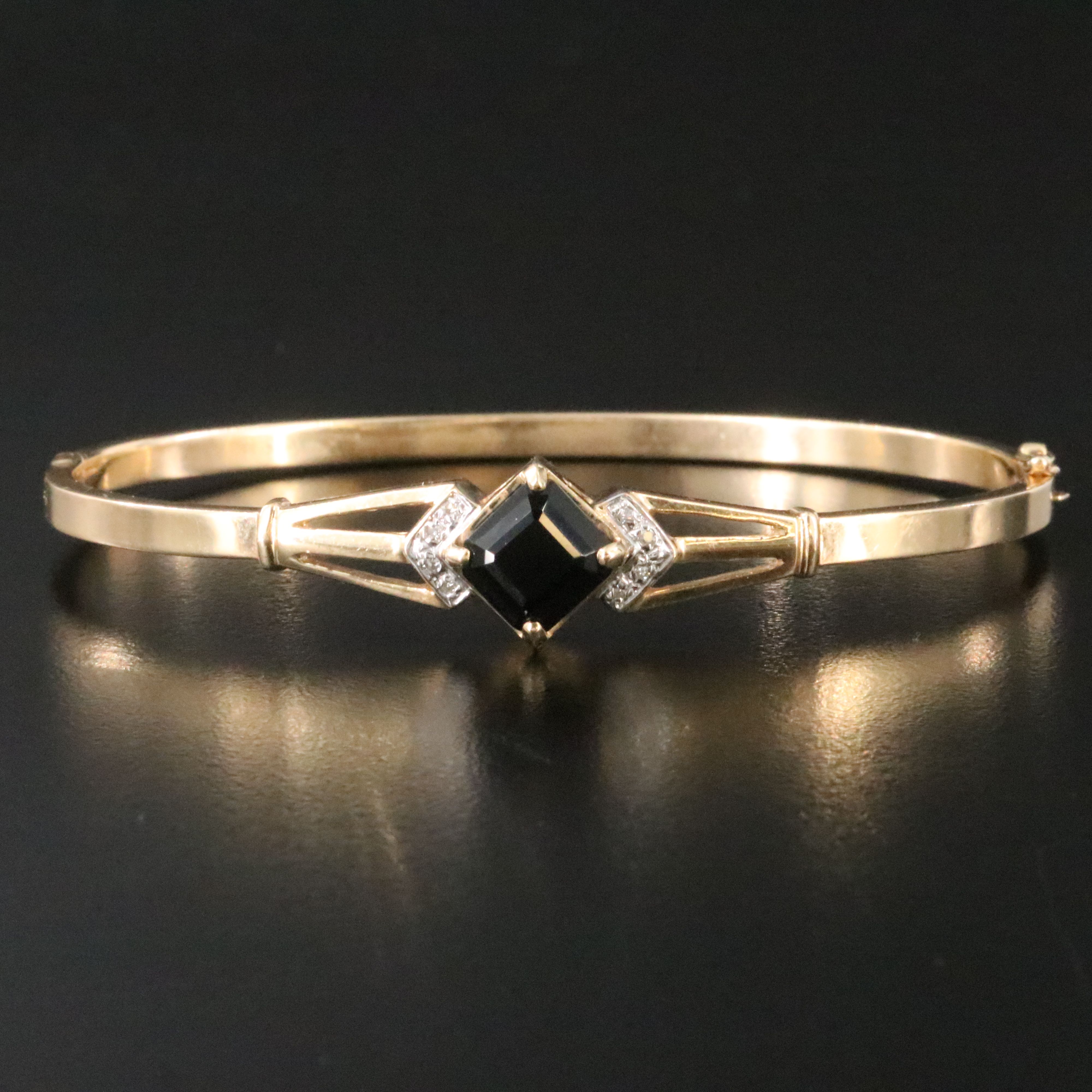 14K Black Onyx and Diamond Bangle