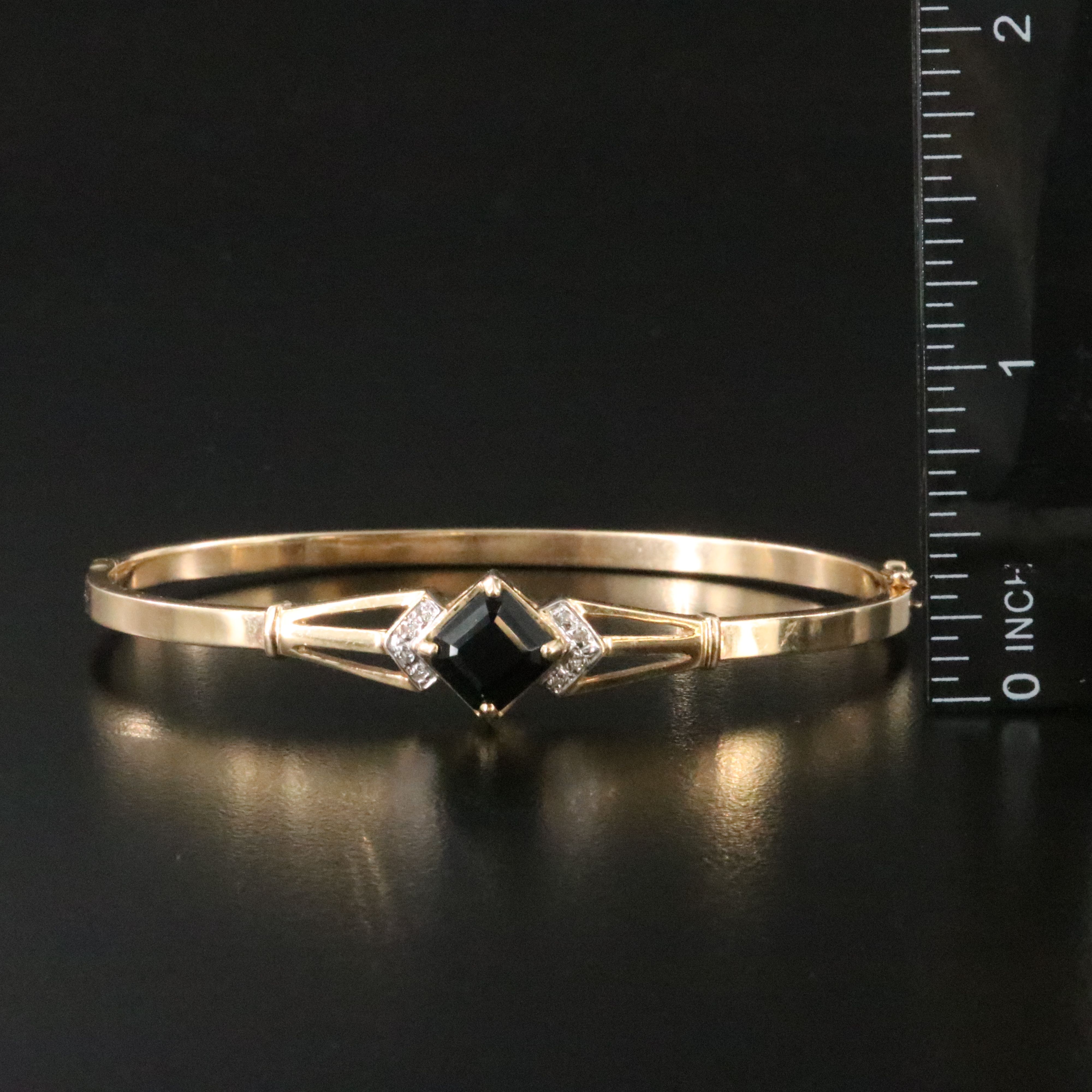14K Black Onyx and Diamond Bangle