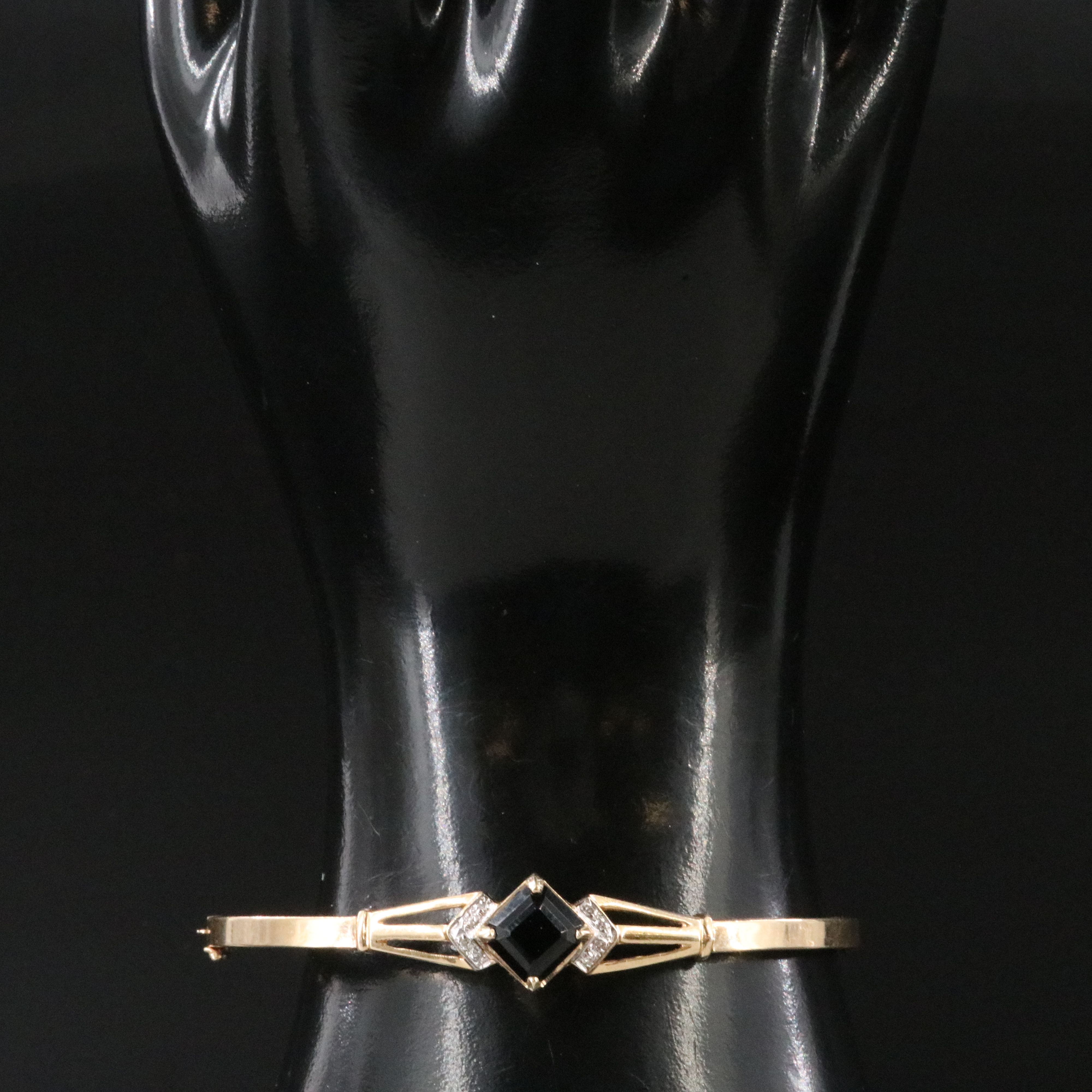 14K Black Onyx and Diamond Bangle