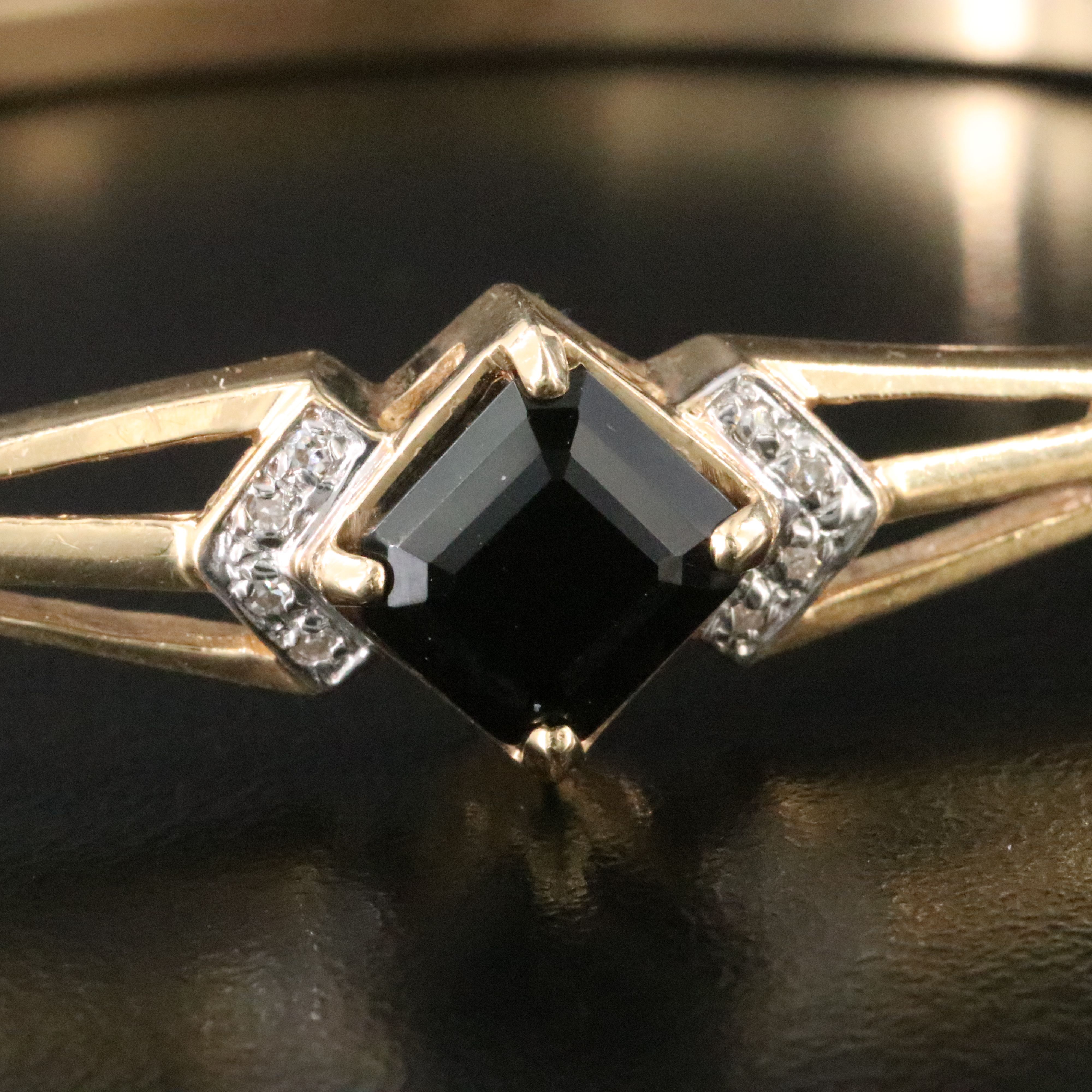 14K Black Onyx and Diamond Bangle