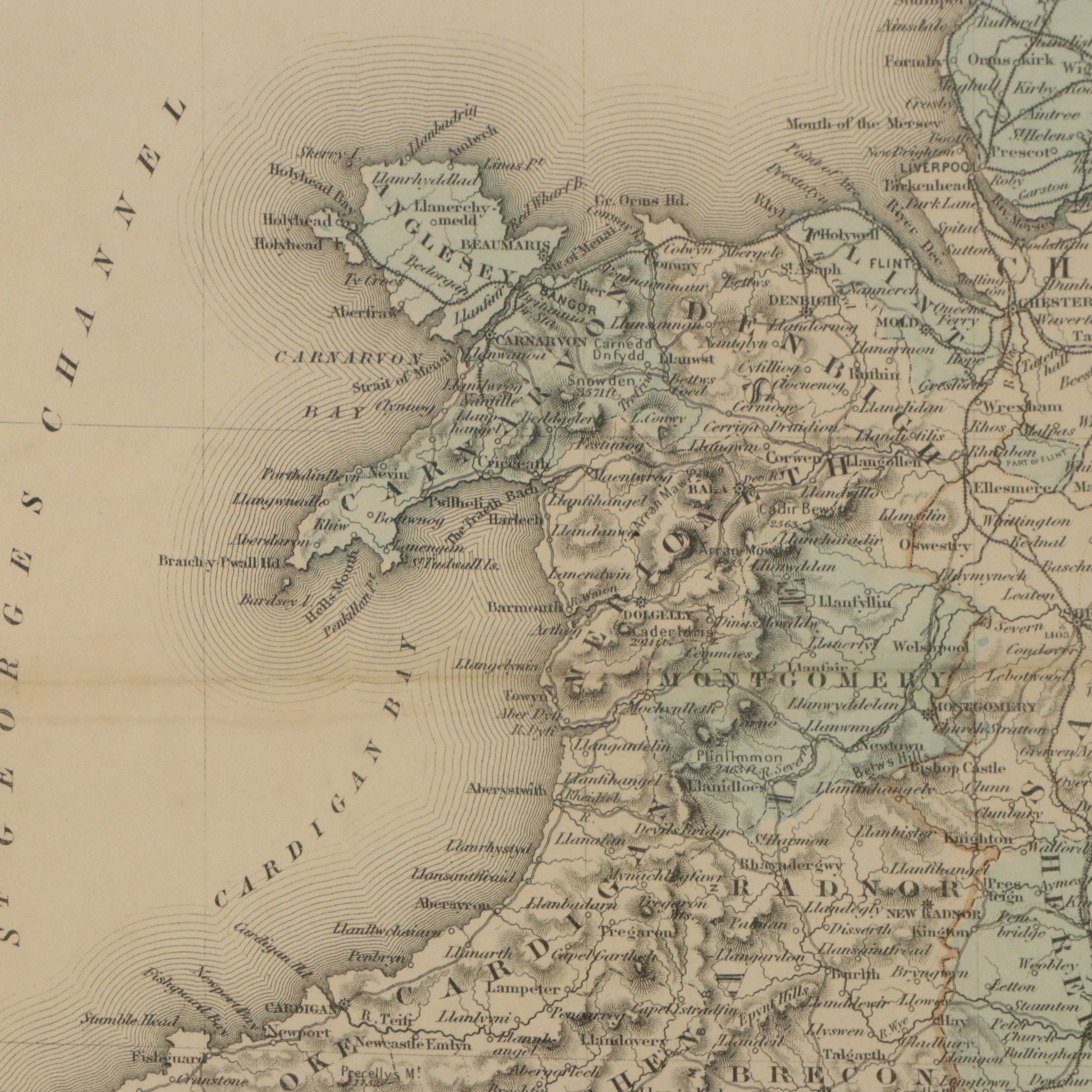 Johnson & Browning Hand-Painted Map Engraving "Johnson's England and Wales" 1864