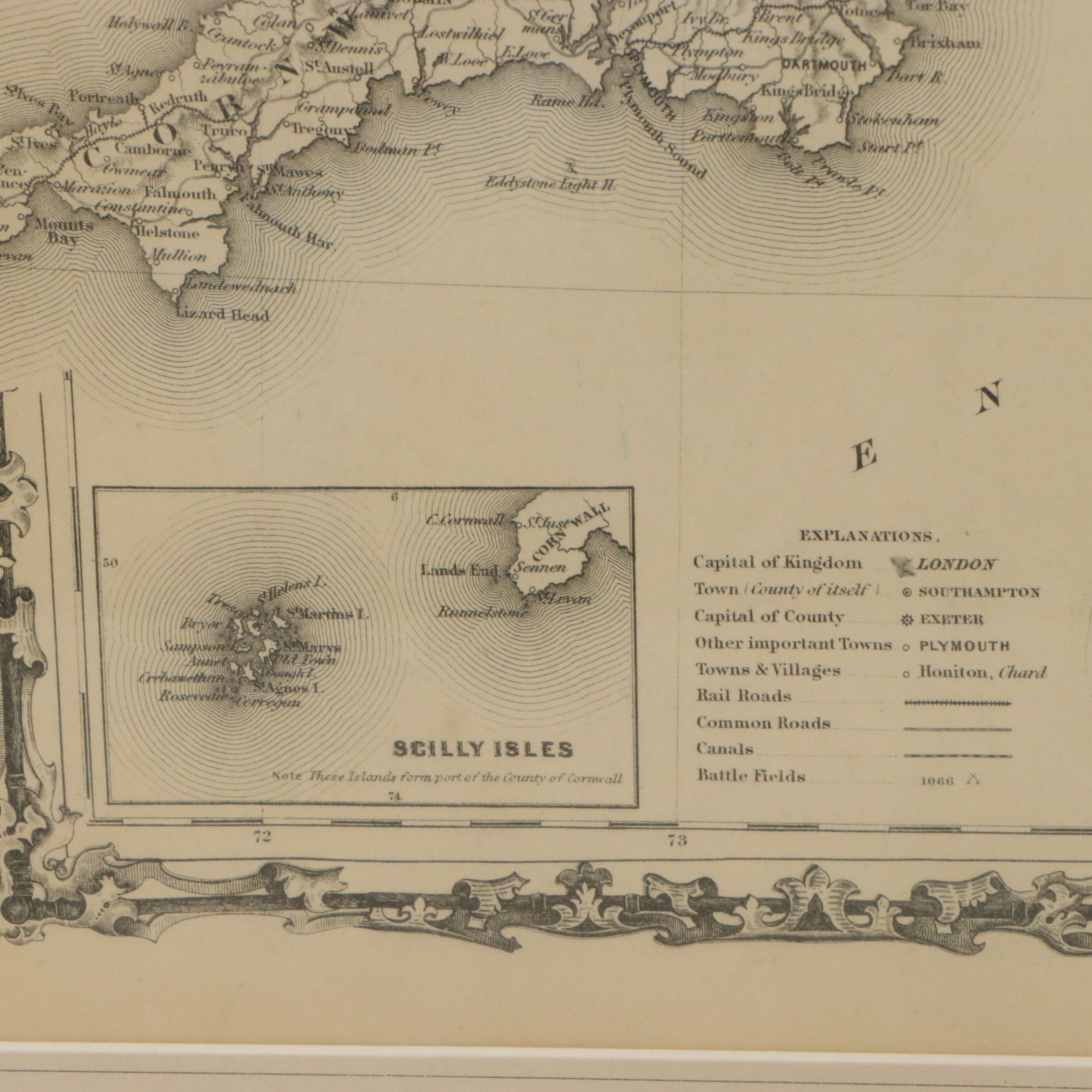 Johnson & Browning Hand-Painted Map Engraving "Johnson's England and Wales" 1864