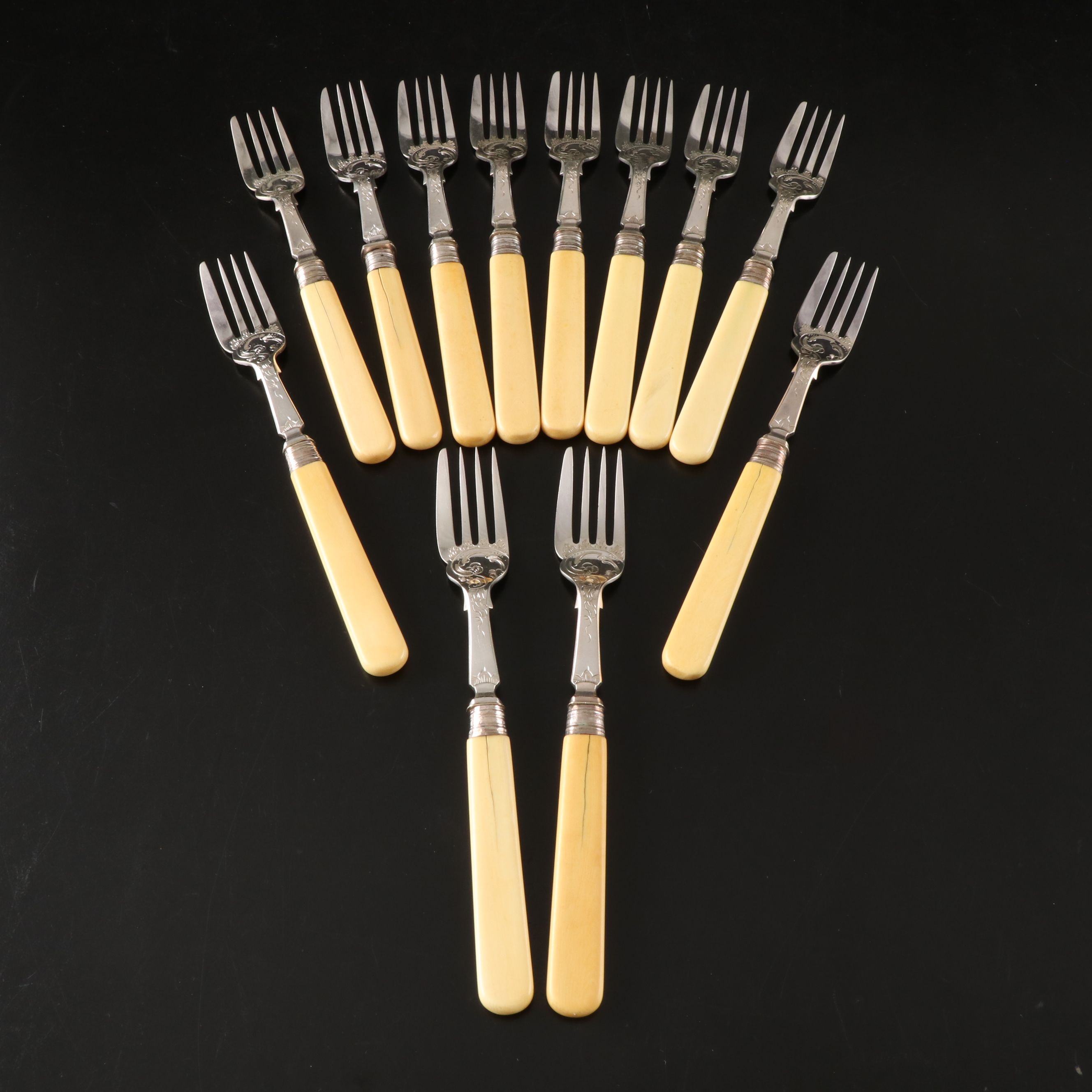 Burton Celluloid Handled Silver Plate Fish Knives and Forks