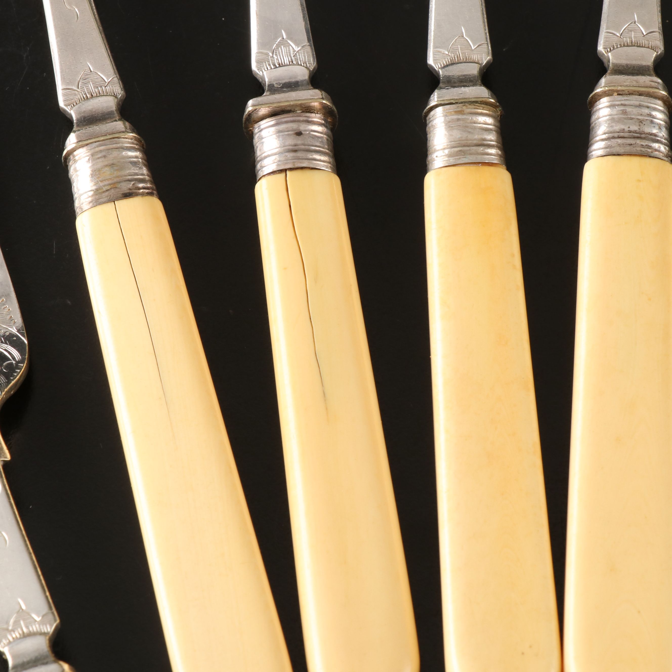 Burton Celluloid Handled Silver Plate Fish Knives and Forks
