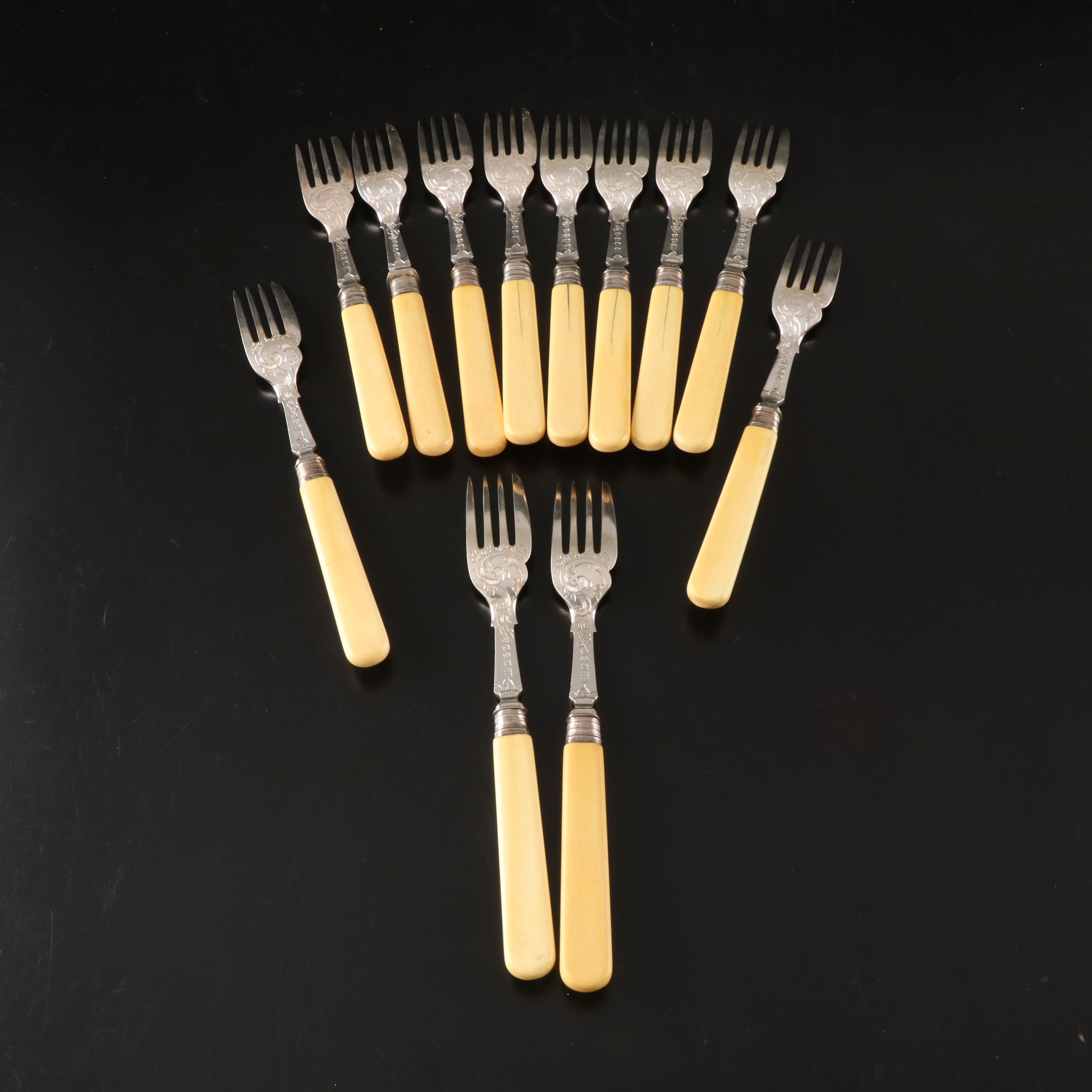 Burton Celluloid Handled Silver Plate Fish Knives and Forks