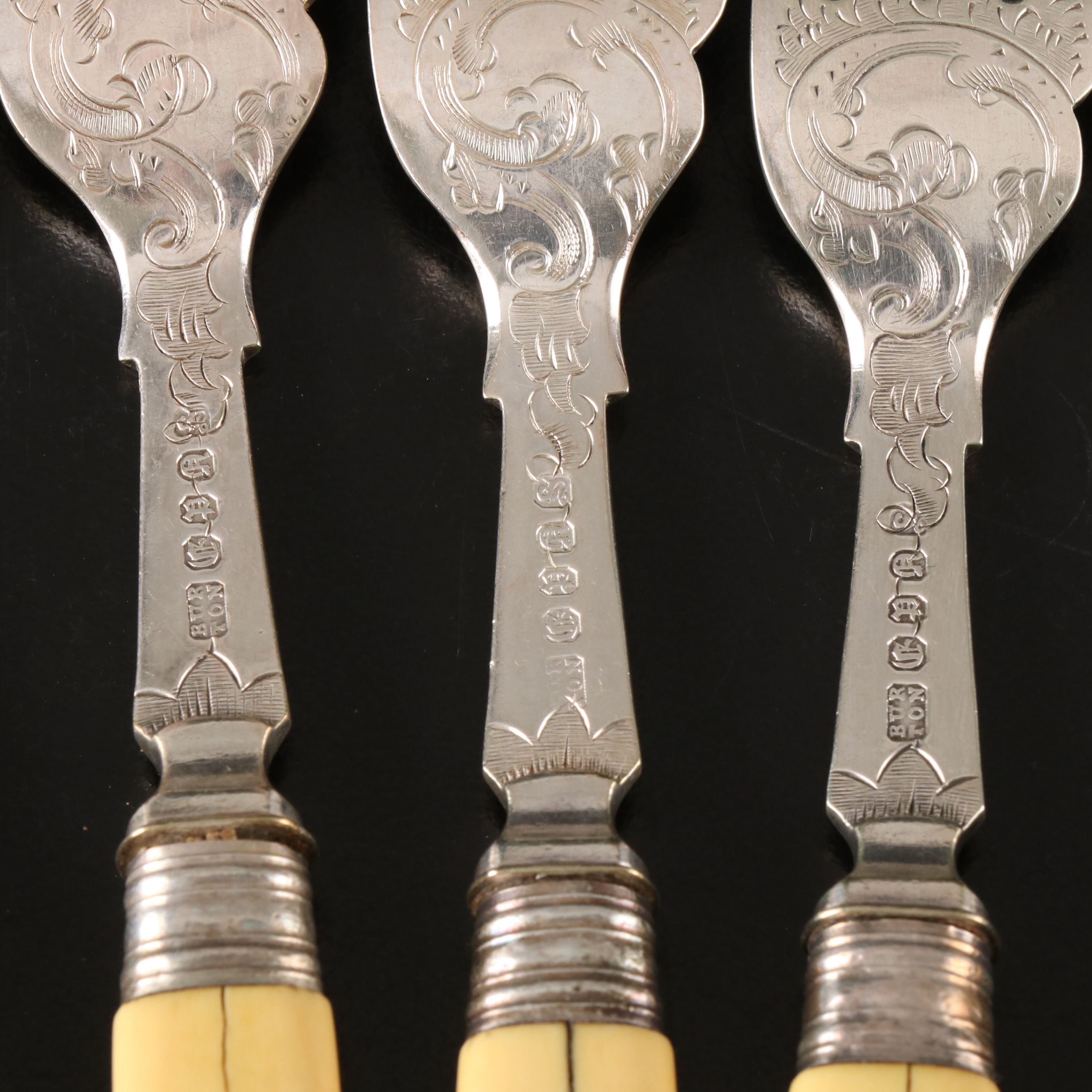 Burton Celluloid Handled Silver Plate Fish Knives and Forks