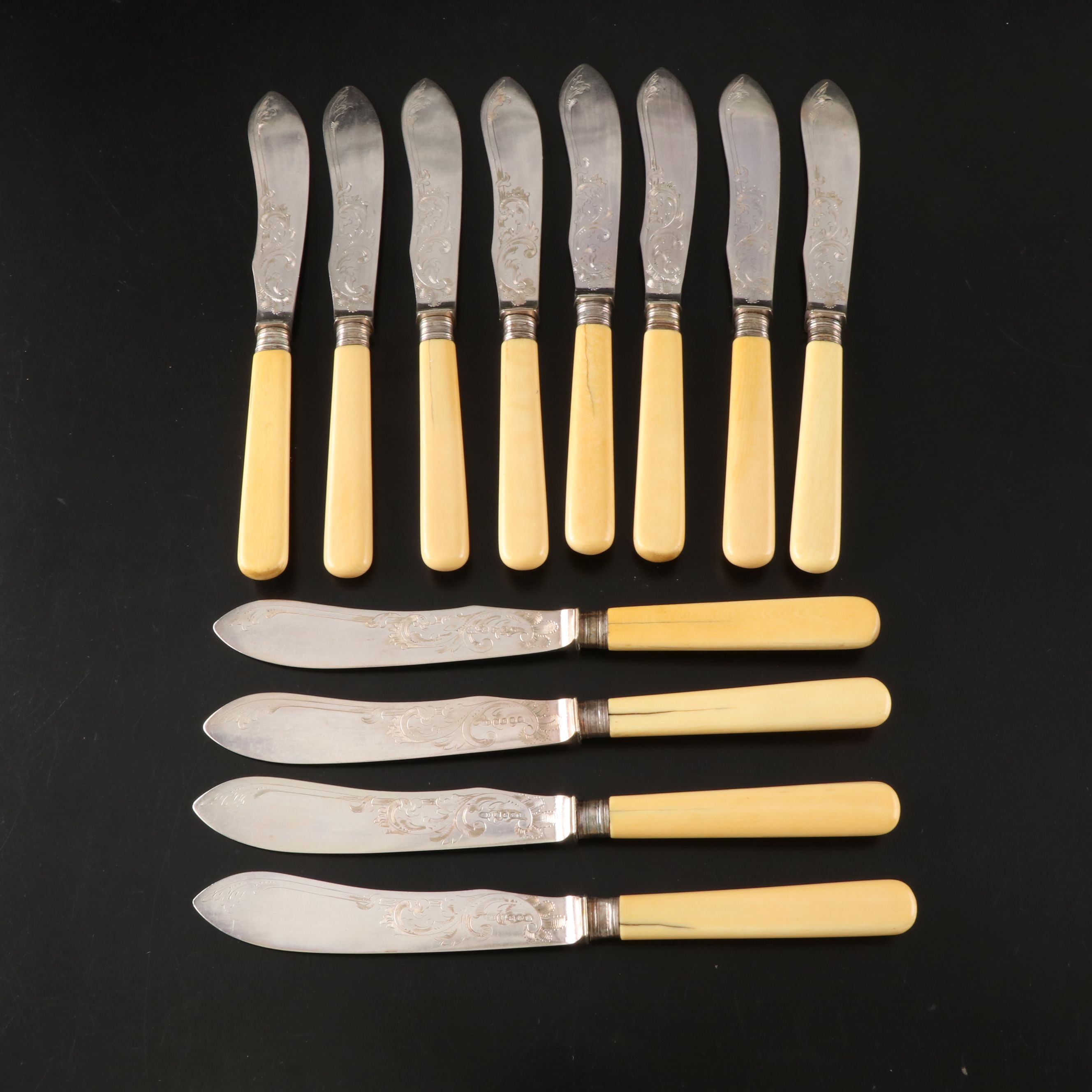 Burton Celluloid Handled Silver Plate Fish Knives and Forks
