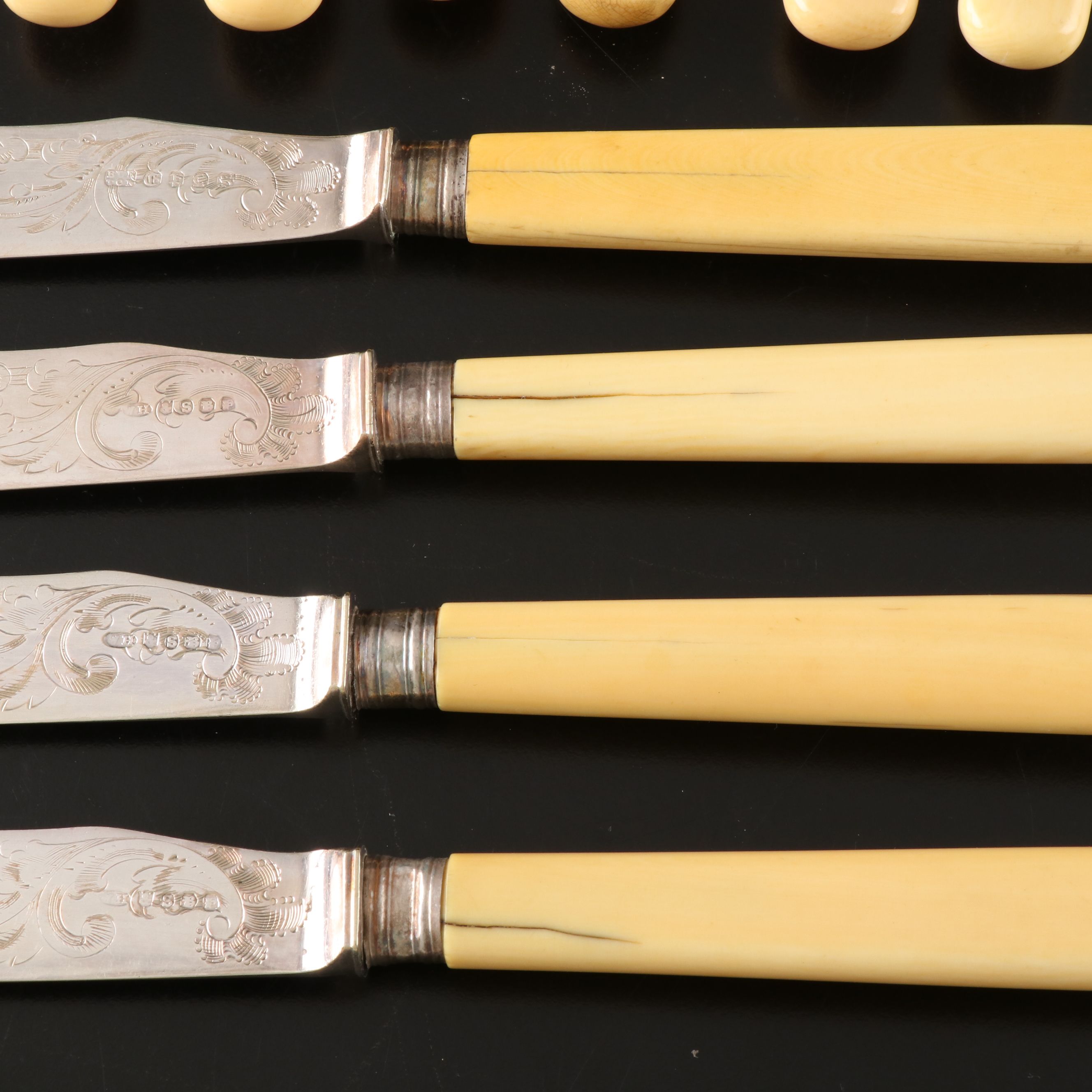 Burton Celluloid Handled Silver Plate Fish Knives and Forks