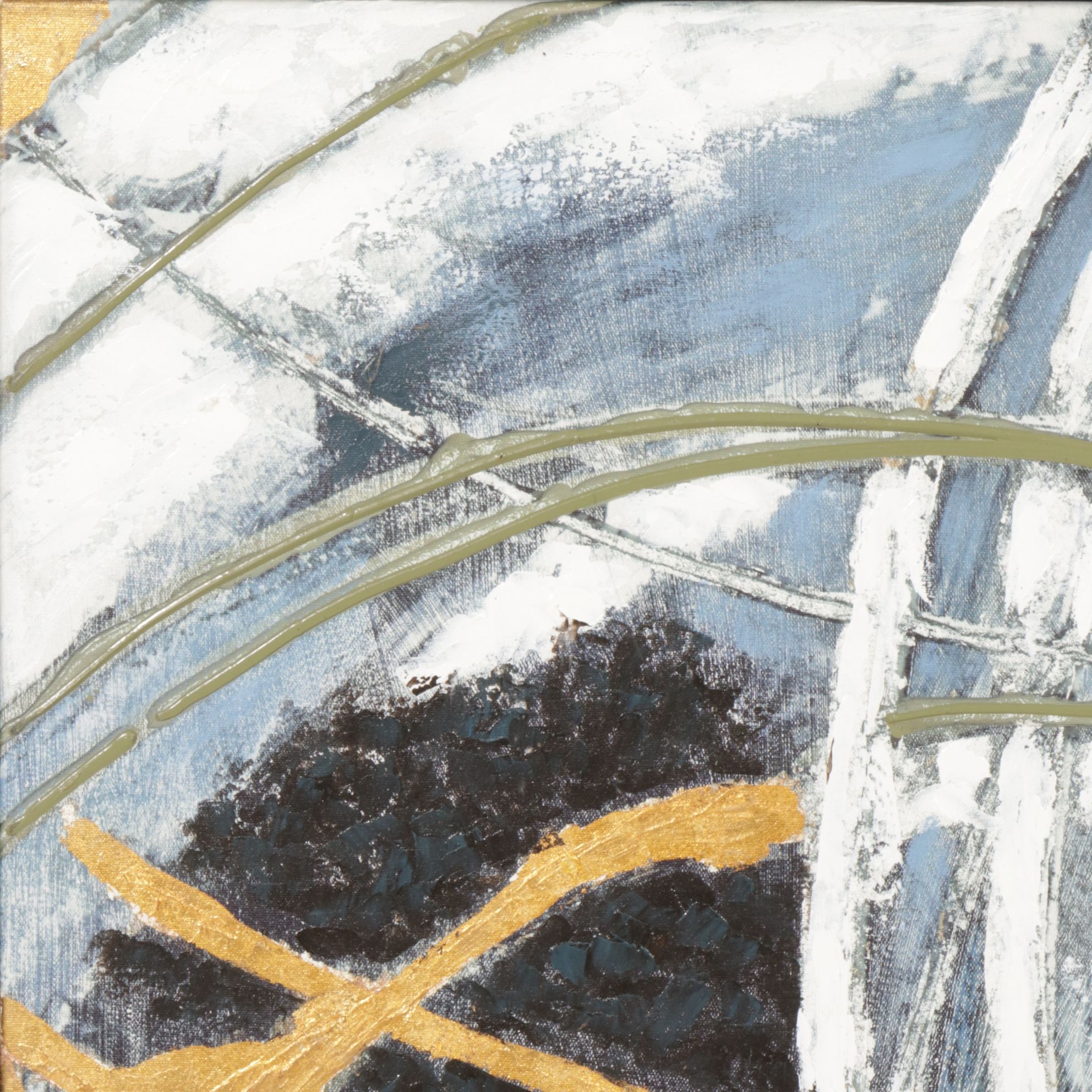 Blue and Gold Abstract Acrylic on Canvas Painting