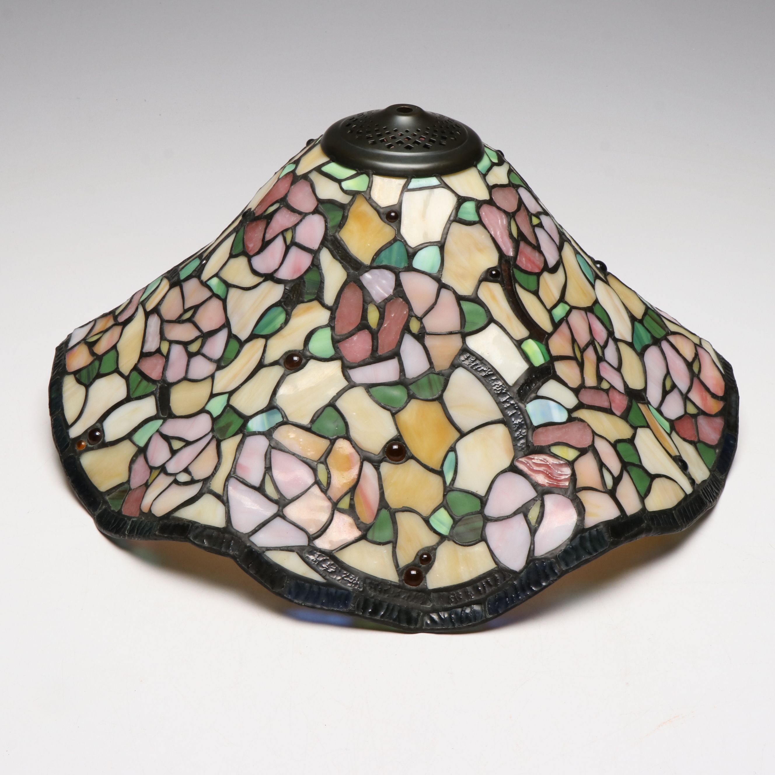 Art Nouveau Style Table Lamp with Floral Slag Glass Shade