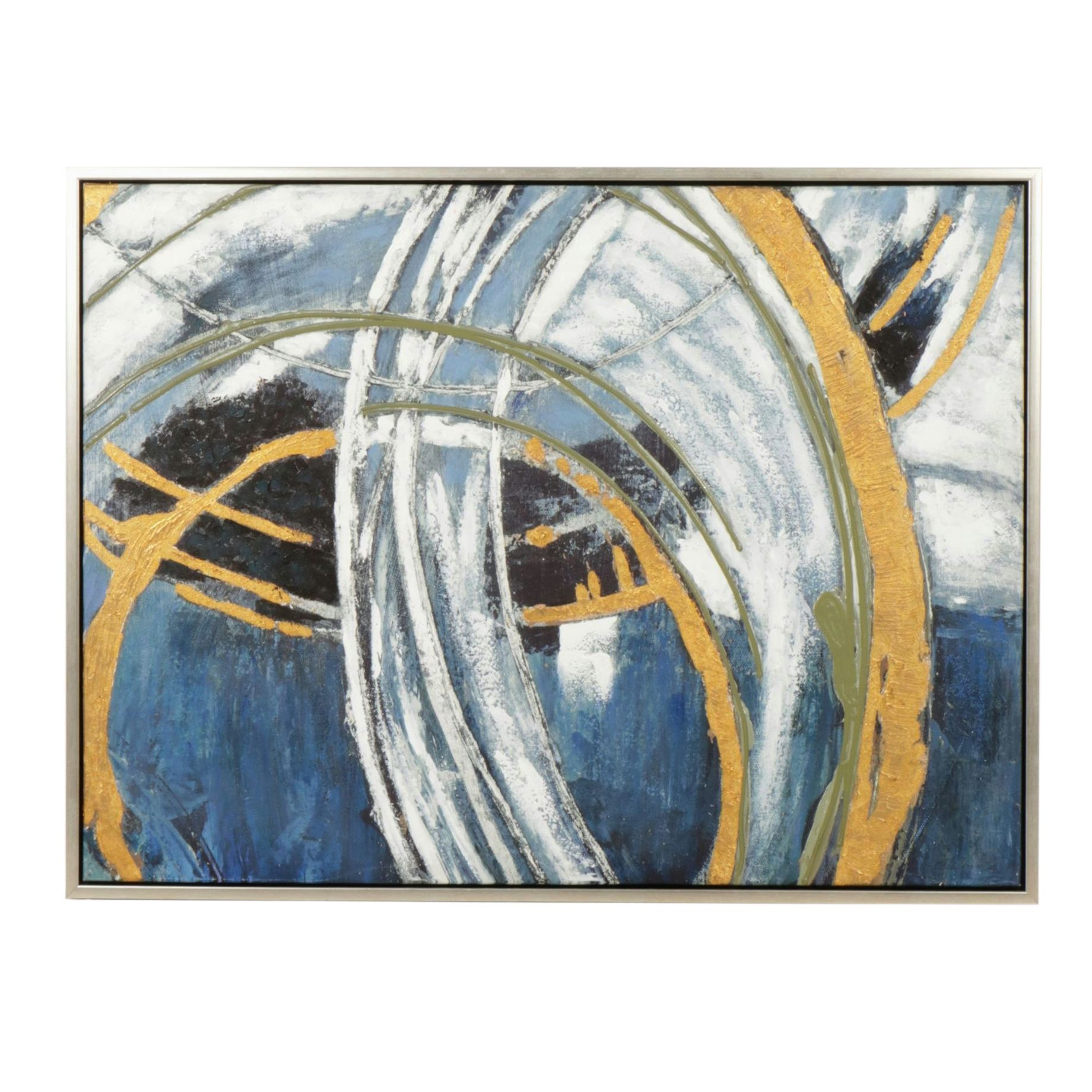 Blue and Gold Abstract Acrylic on Canvas Painting