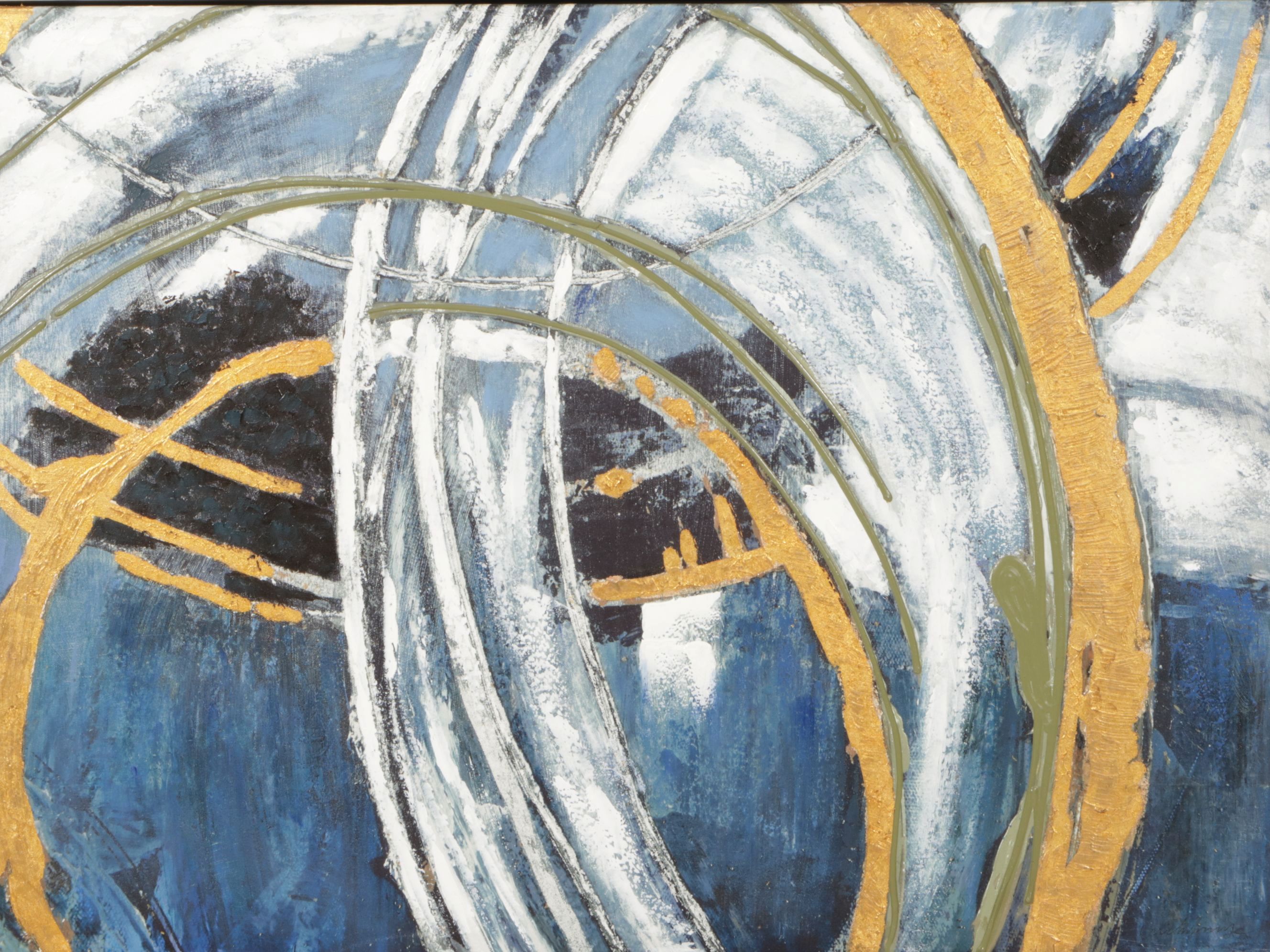 Blue and Gold Abstract Acrylic on Canvas Painting
