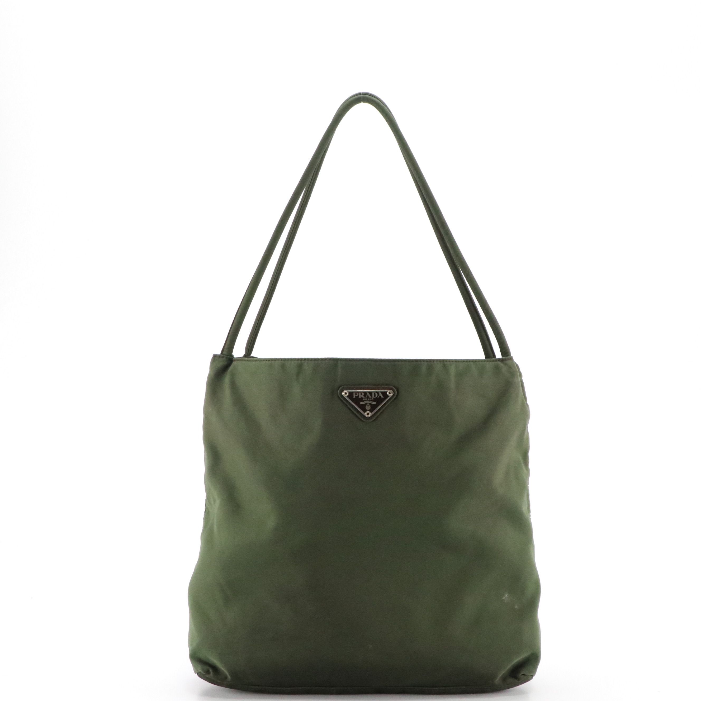 Prada Middle Zip Hobo Tote Bag in Army Green Tessuto Nylon