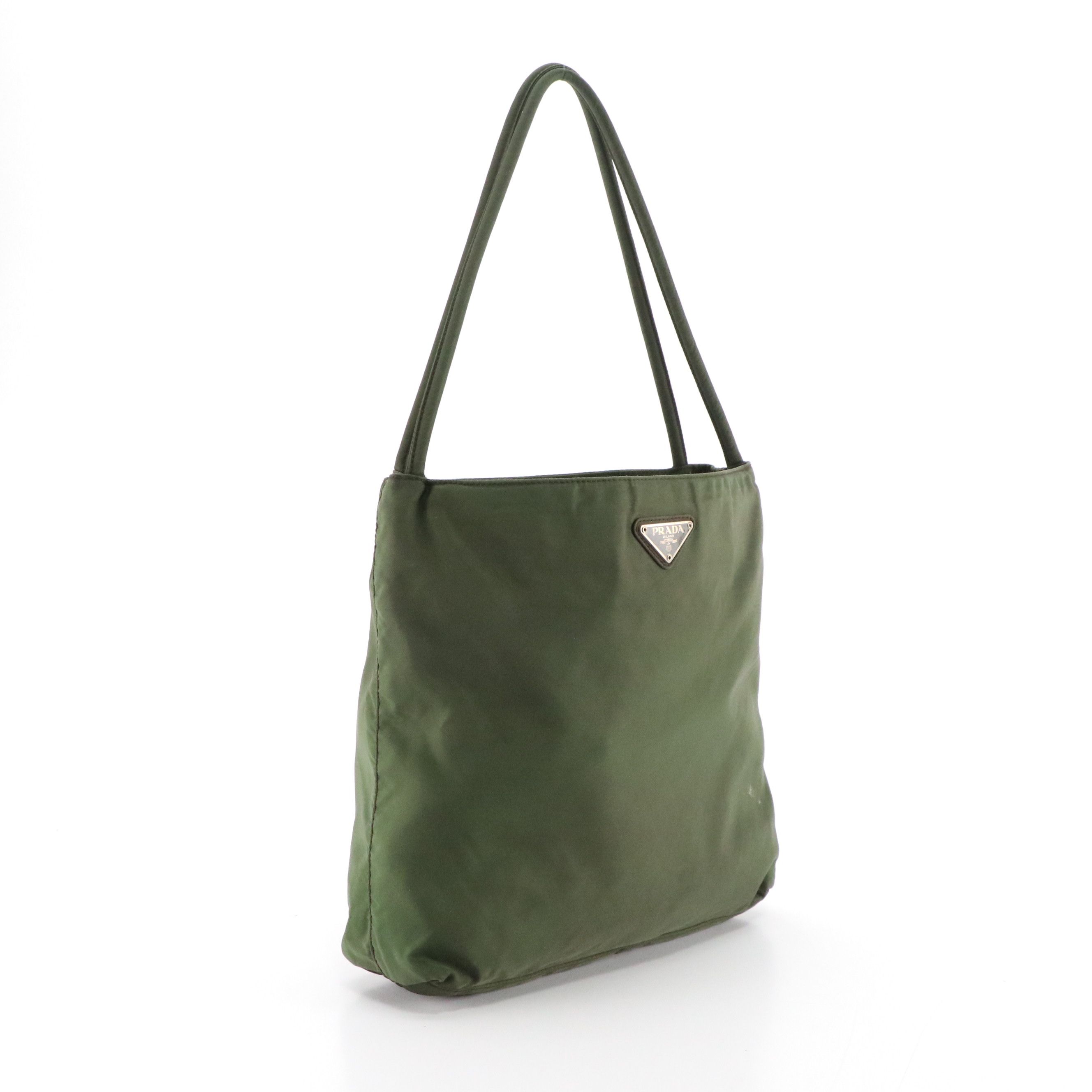 Prada Middle Zip Hobo Tote Bag in Army Green Tessuto Nylon