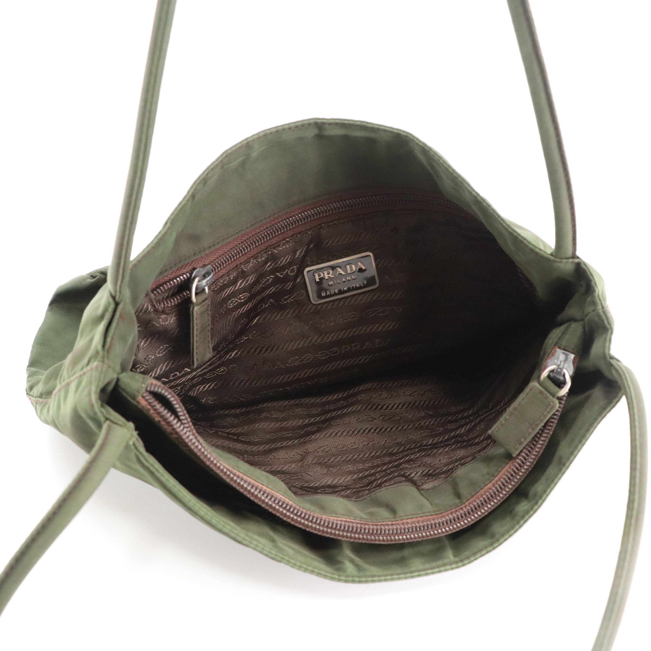 Prada Middle Zip Hobo Tote Bag in Army Green Tessuto Nylon
