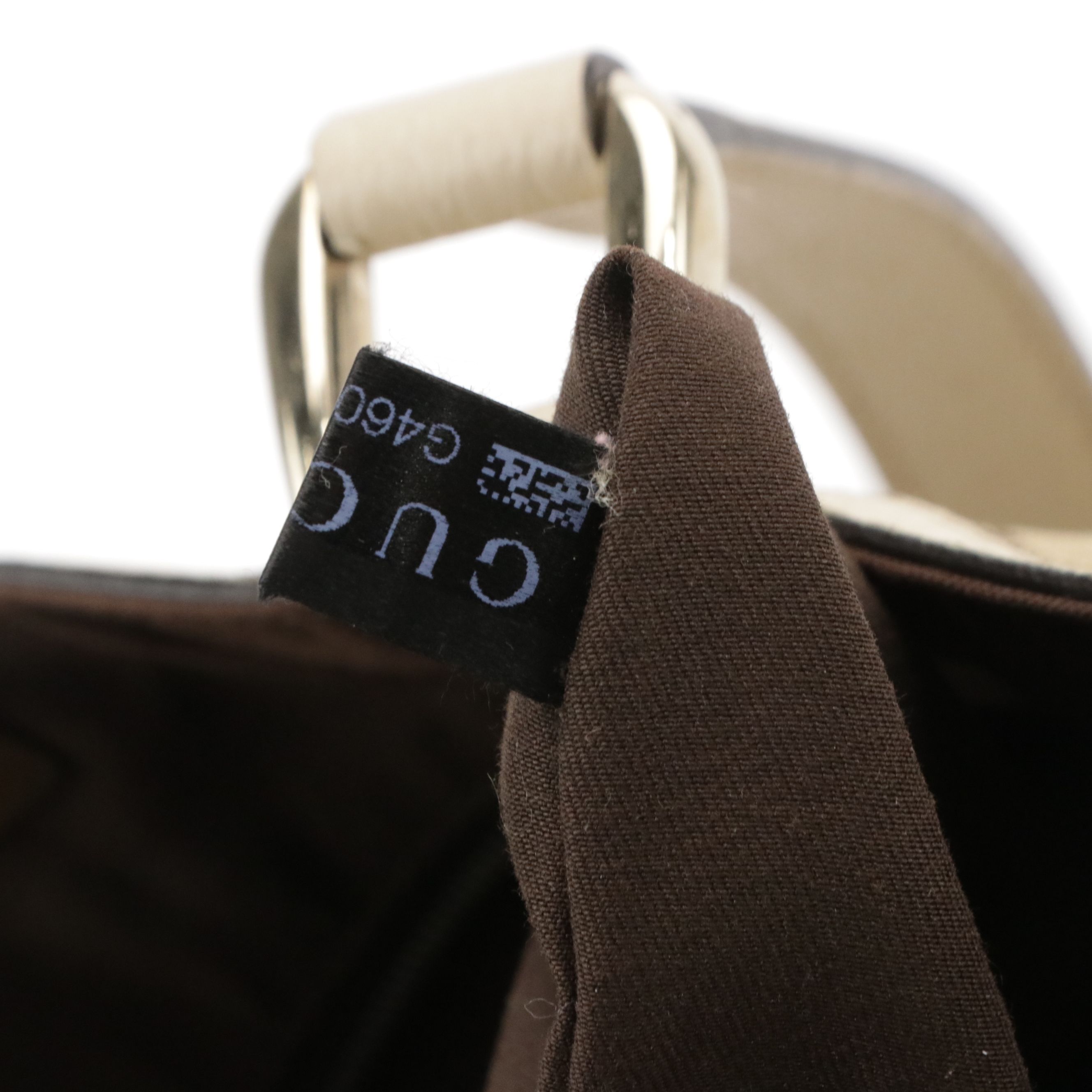 Gucci Abbey D Ring Tote Bag in Brown GG Canvas and Ivory Leather