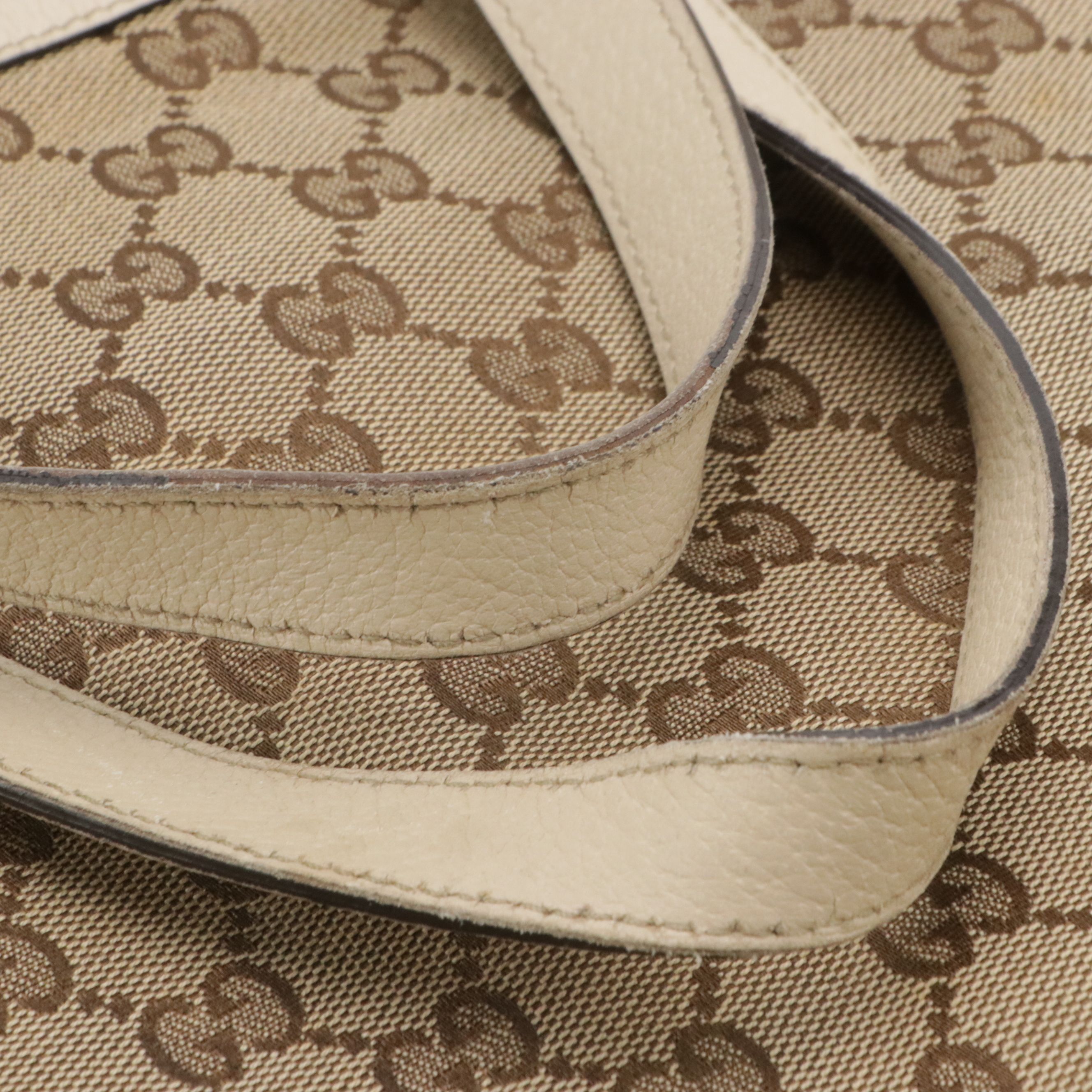 Gucci Abbey D Ring Tote Bag in Brown GG Canvas and Ivory Leather