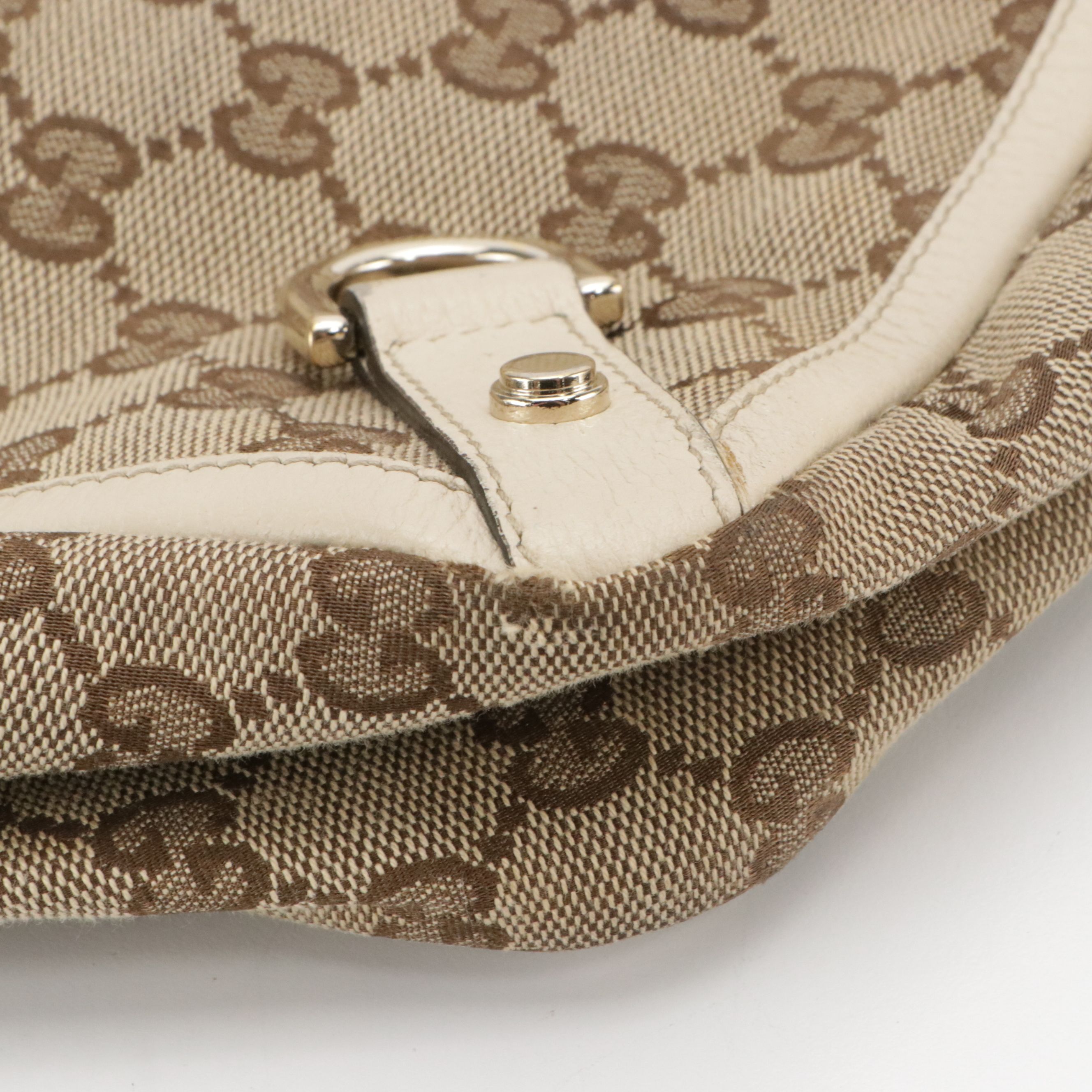 Gucci Abbey D Ring Tote Bag in Brown GG Canvas and Ivory Leather