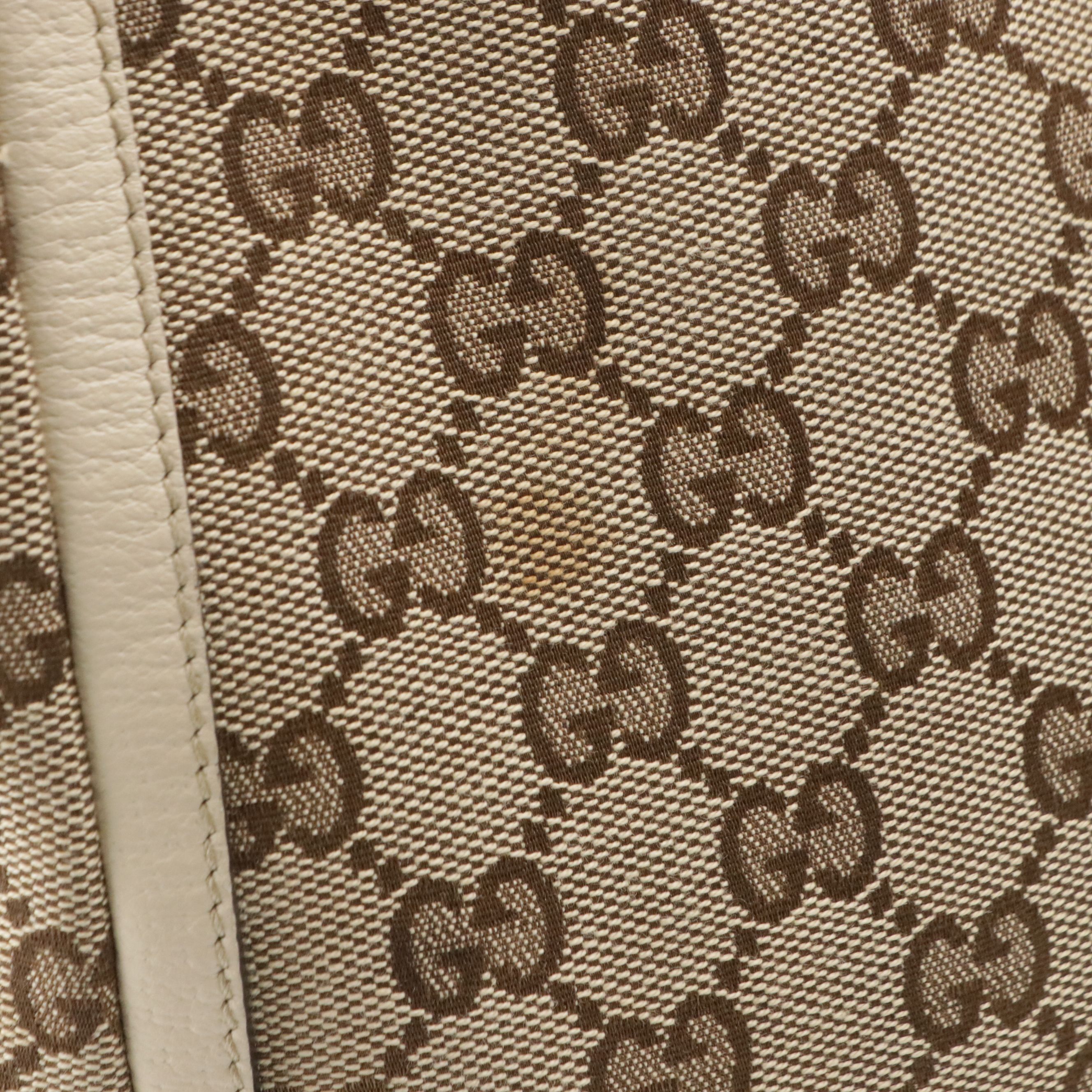 Gucci Abbey D Ring Tote Bag in Brown GG Canvas and Ivory Leather